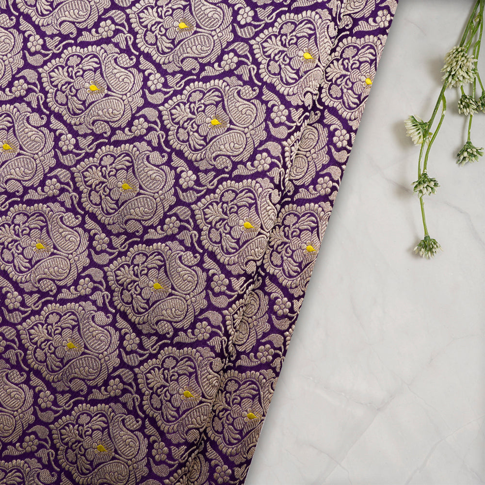 Purple Color Handwoven Brocade Silk Fabric