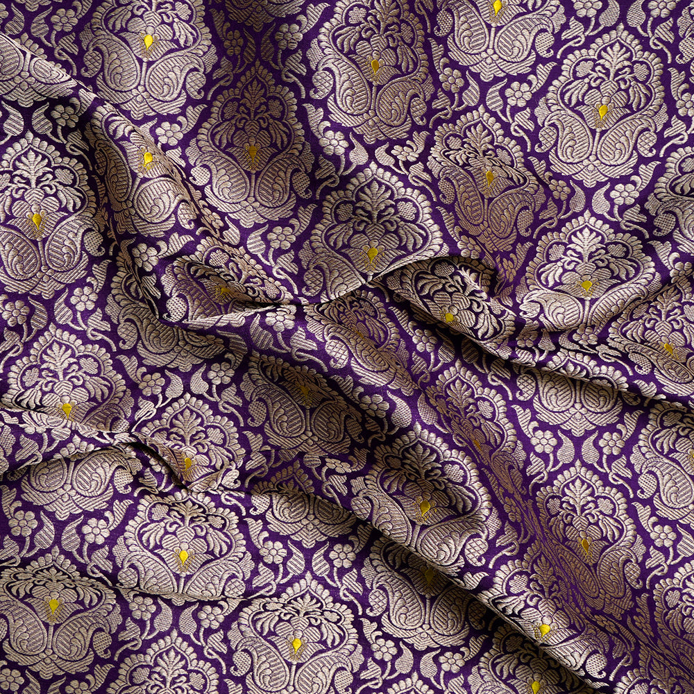 Purple Color Handwoven Brocade Silk Fabric
