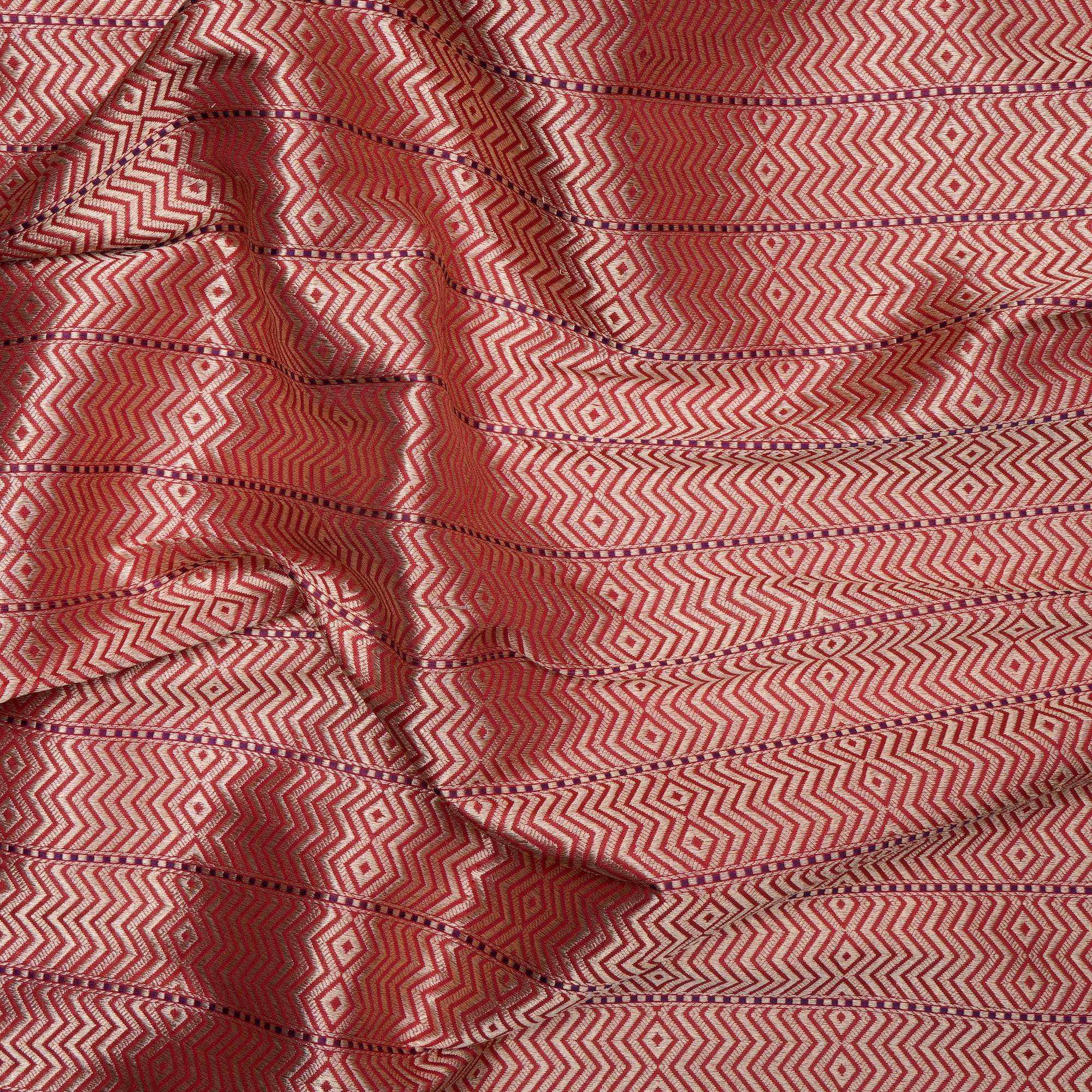 Red Handwoven Premium Banarasi Meenakari Brocade Silk Fabrics