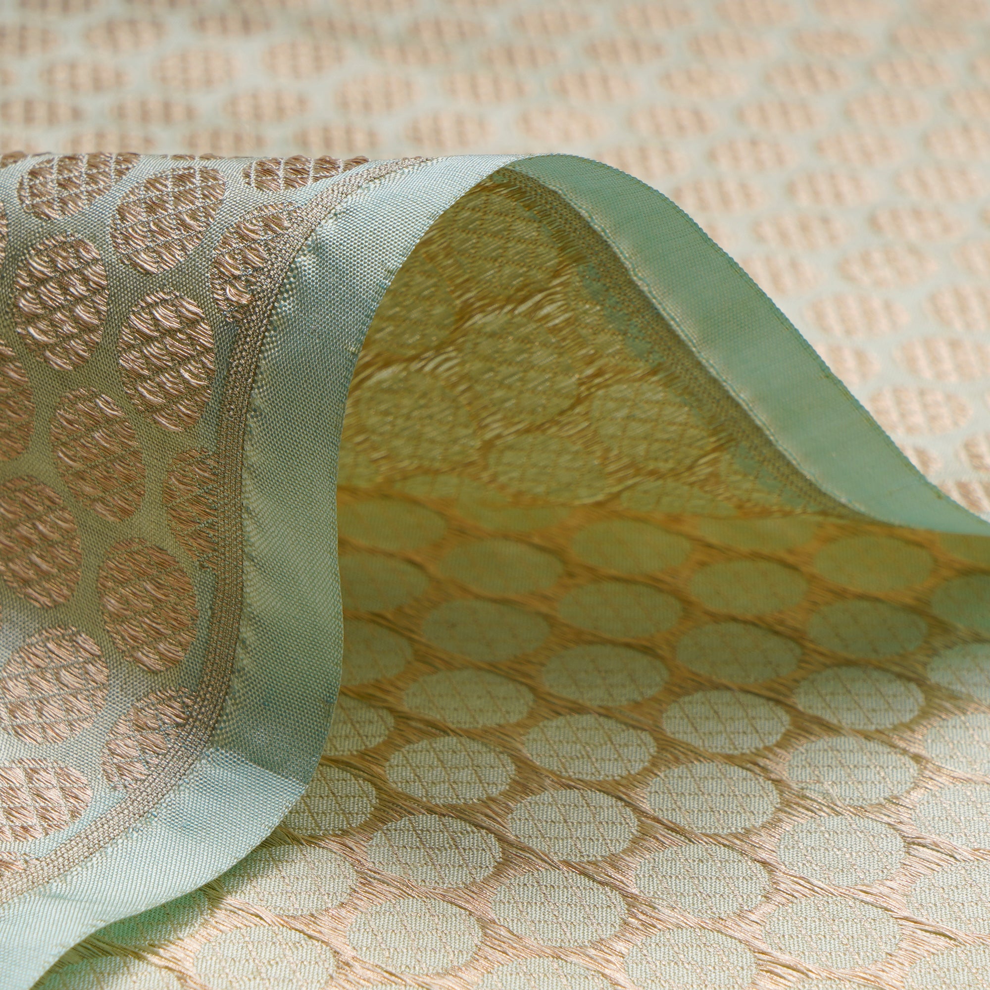 Light Mint Handwoven Premium Banarasi Brocade Silk Fabrics