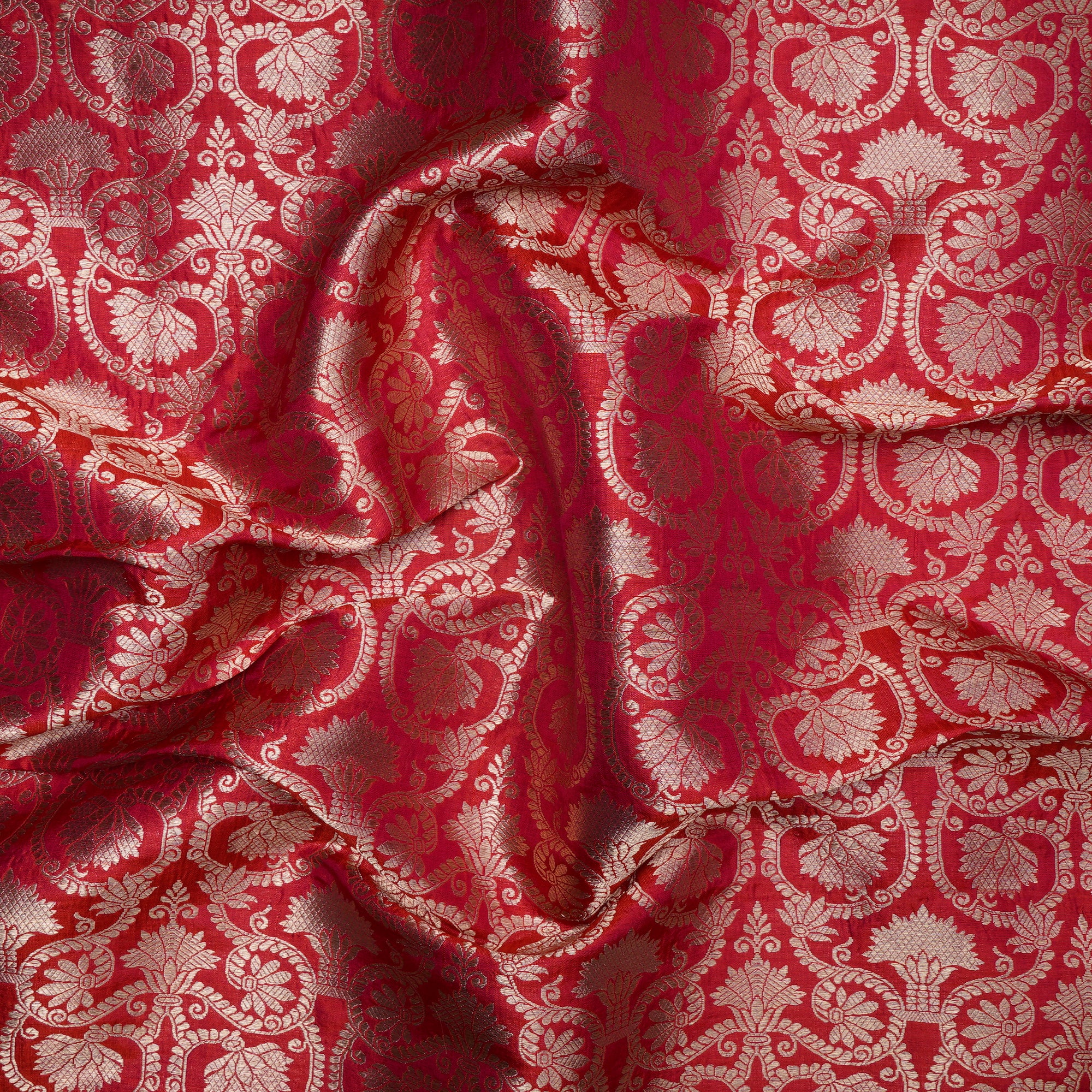 Red-Gold Handwoven Premium Banarasi Brocade Silk Fabrics