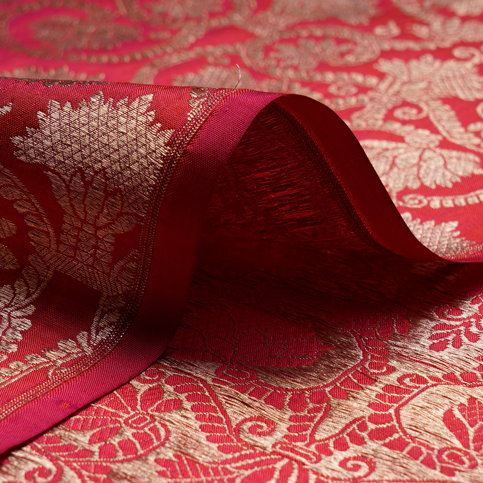 Red-Gold Handwoven Premium Banarasi Brocade Silk Fabrics