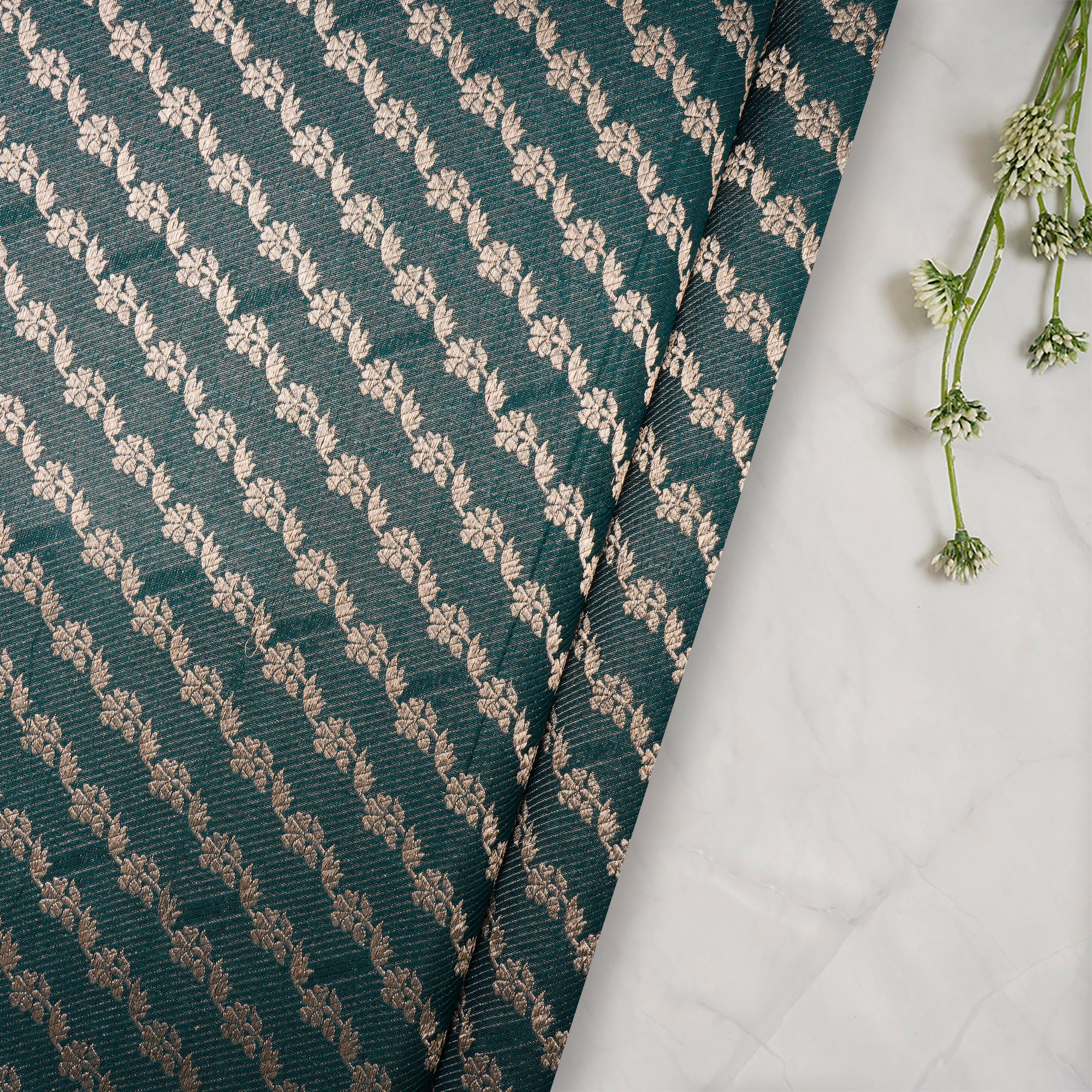 Teal Handwoven Premium Banarasi Brocade Silk Fabrics