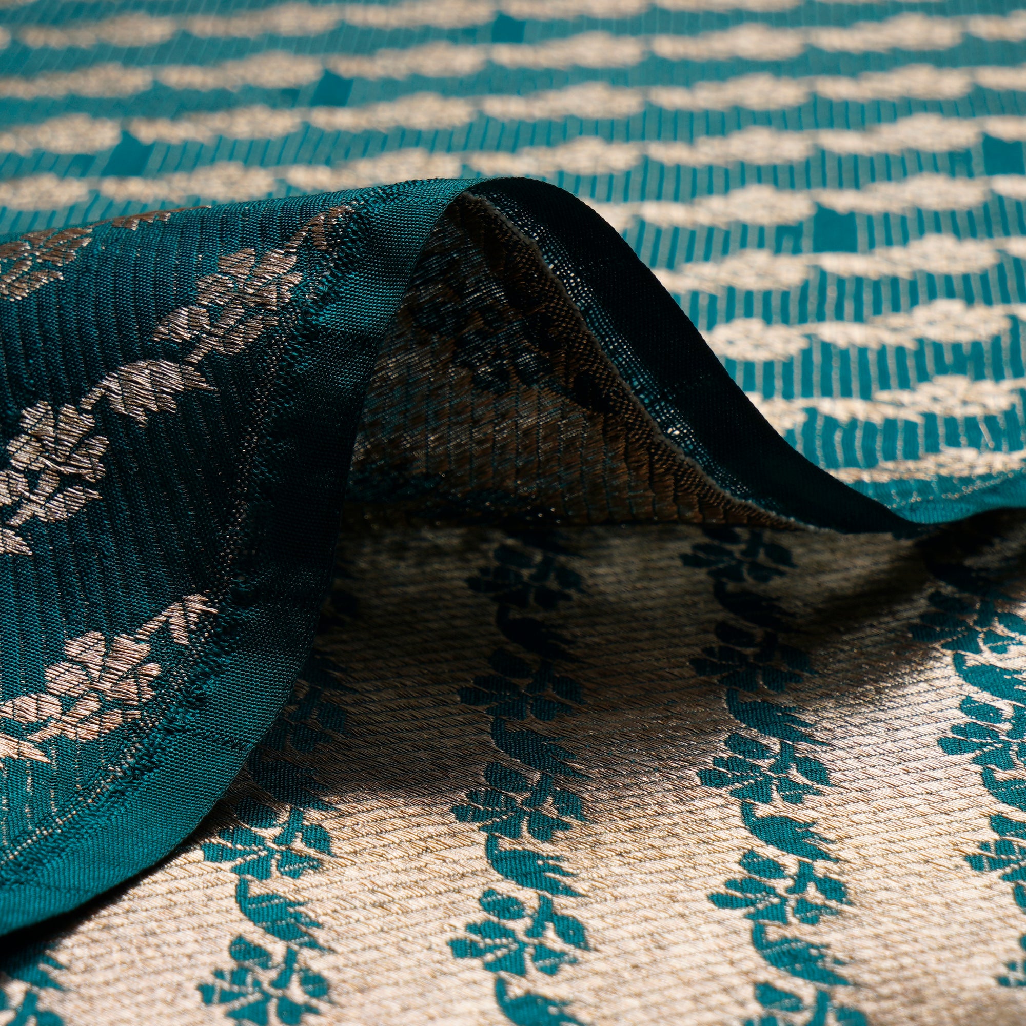 Teal Handwoven Premium Banarasi Brocade Silk Fabrics