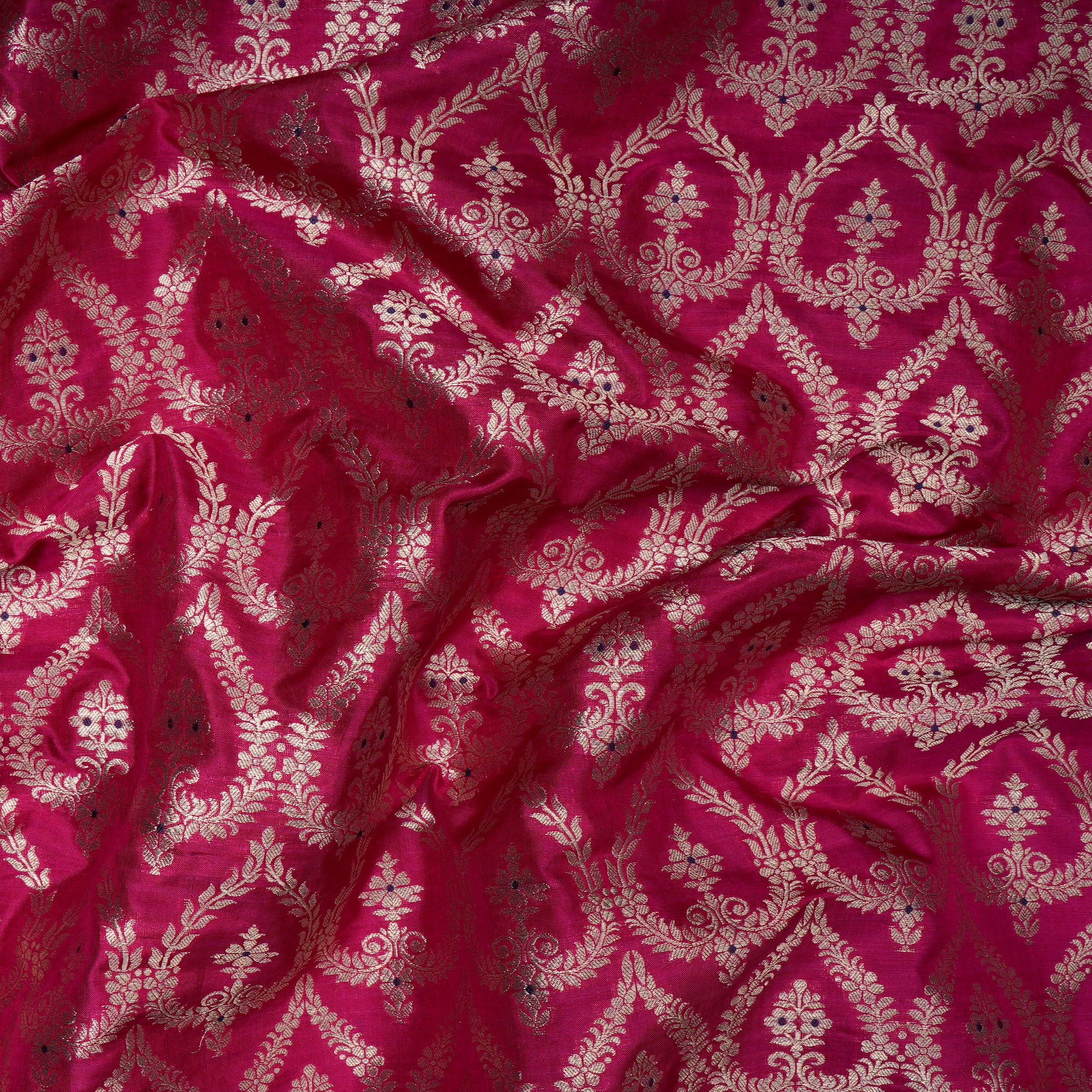 Rani Pink Handwoven Premium Banarasi Meenakari Brocade Silk Fabric