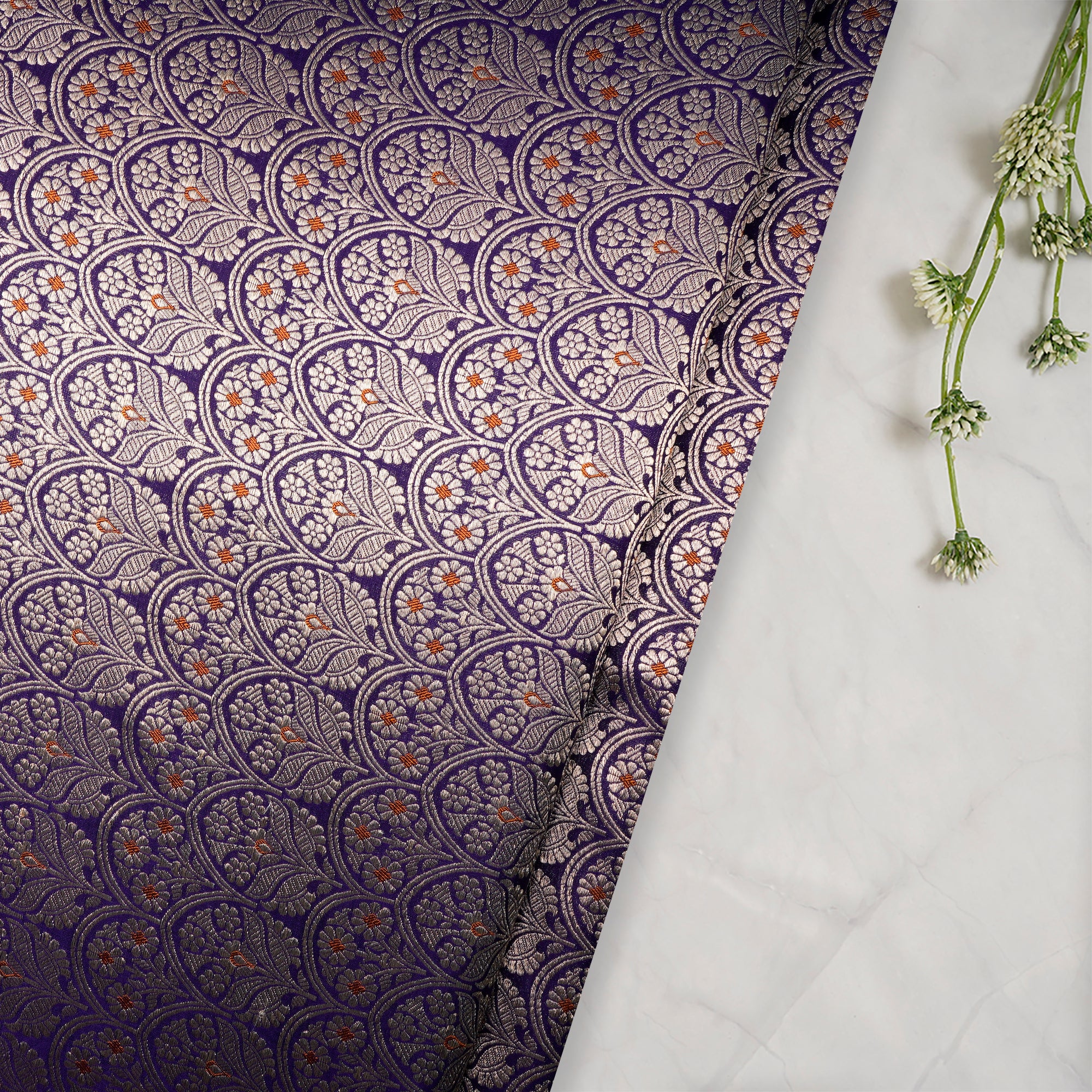 Violet Handwoven Premium Banarasi Meenakari Brocade Silk Fabric