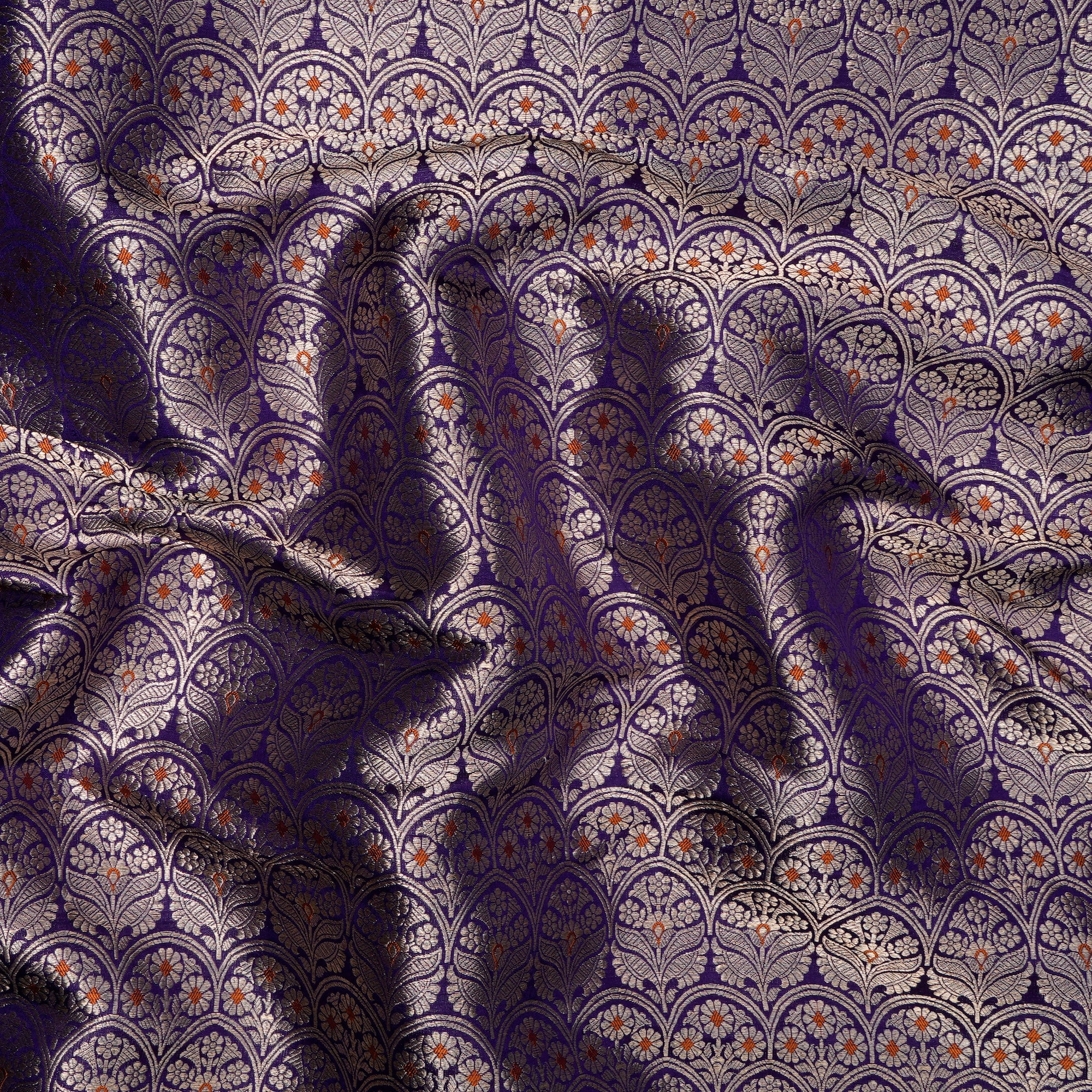 Violet Handwoven Premium Banarasi Meenakari Brocade Silk Fabric