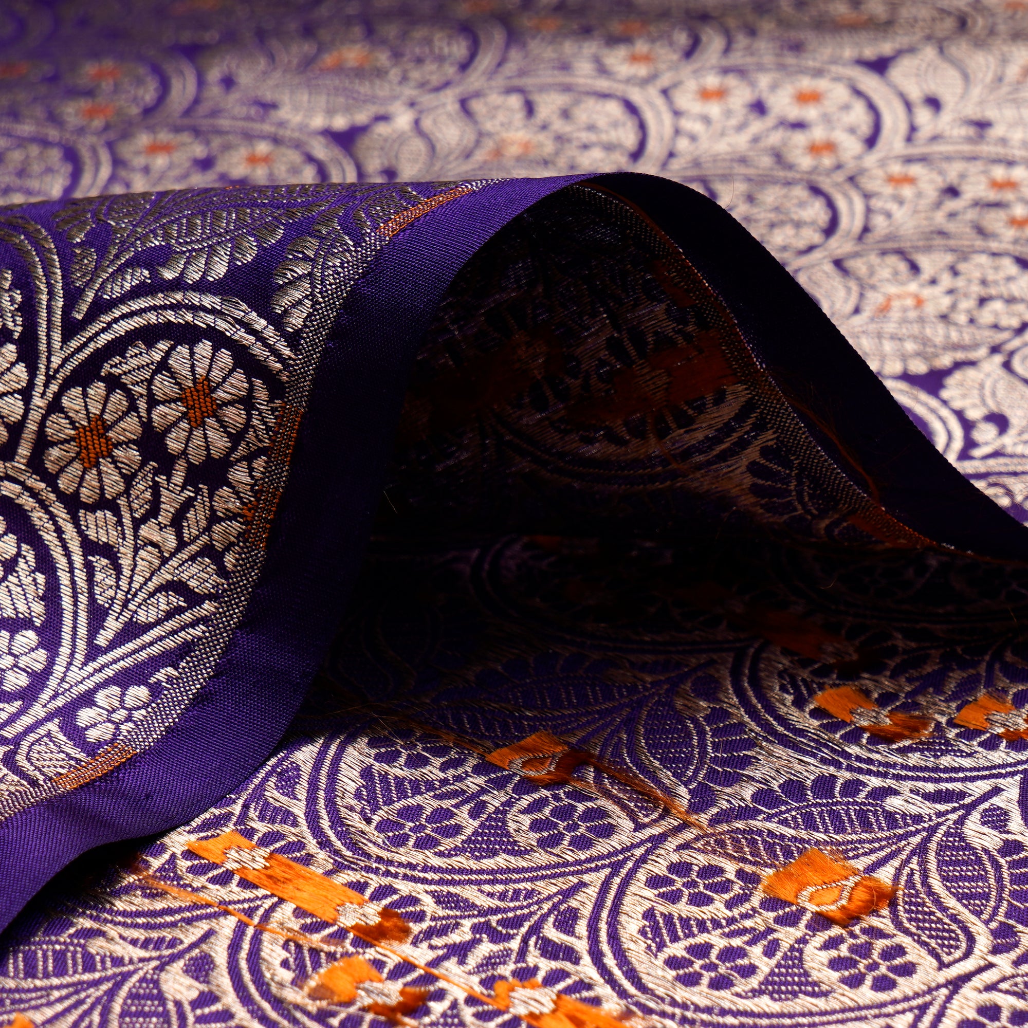 Violet Handwoven Premium Banarasi Meenakari Brocade Silk Fabric