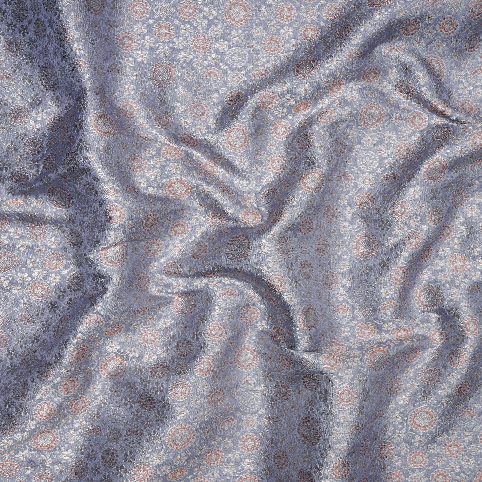 Icelandic Blue Handwoven Premium Banarasi Meenakari Brocade Silk Fabric