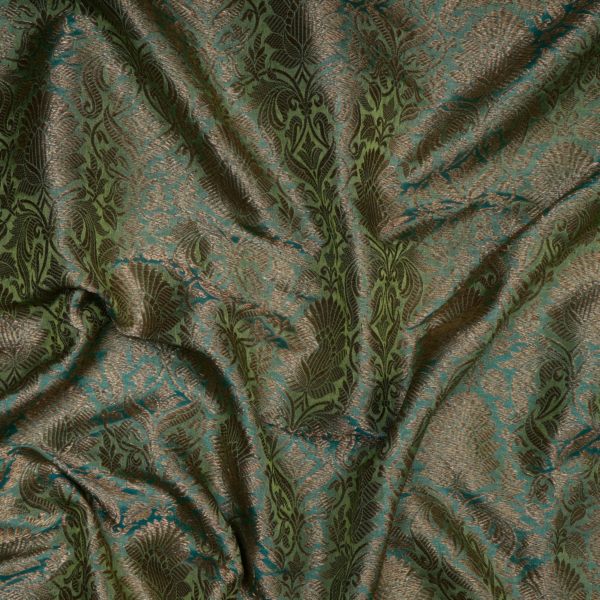 Cactus Green Handwoven Premium Banarasi Brocade Silk Fabric