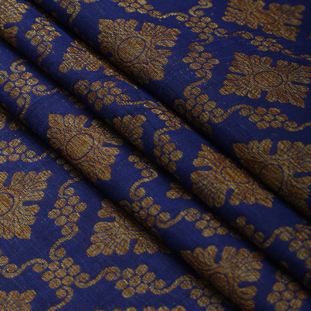 Dark Blue-Golden Color Handwoven Brocade Fabric