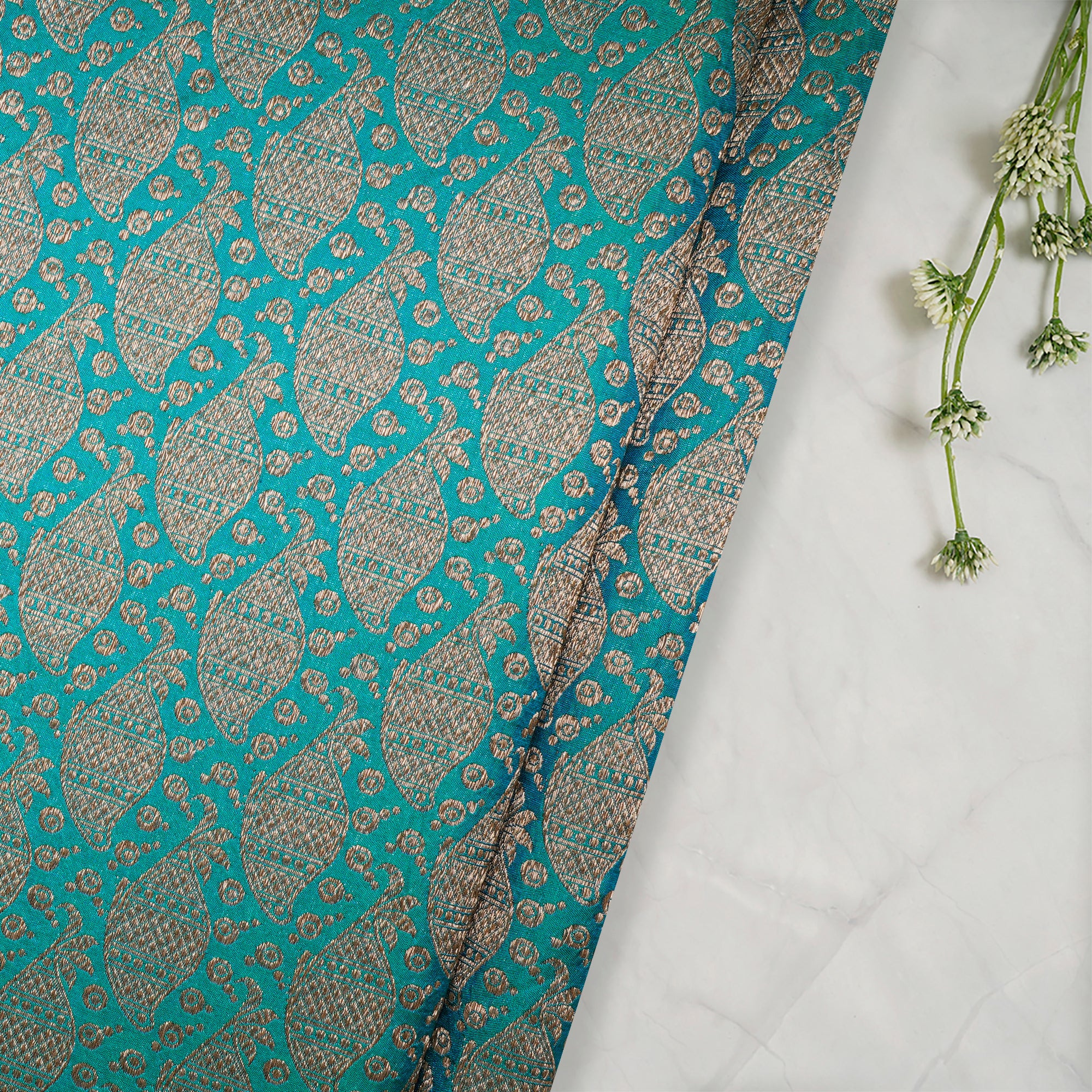 Rama Green All Over Pattern Handwoven Zari Brocade Fabrics