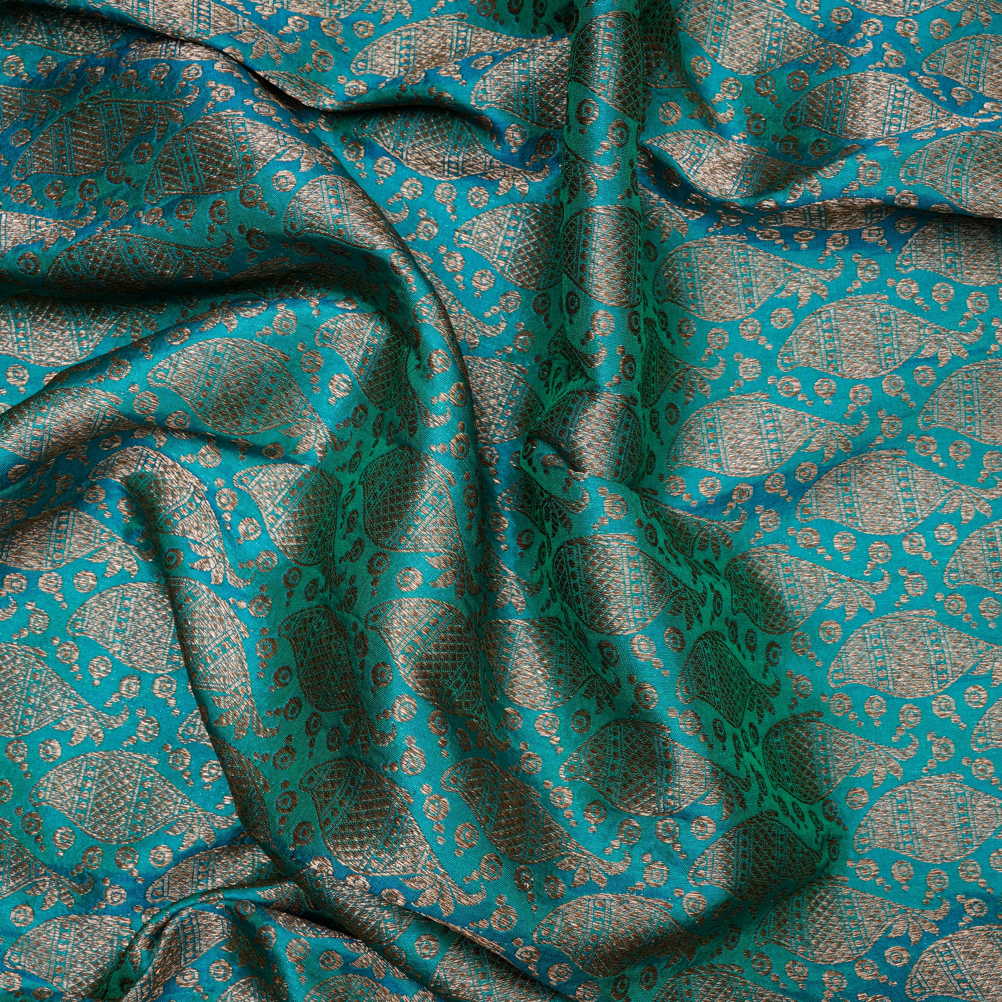 Rama Green All Over Pattern Handwoven Zari Brocade Fabrics