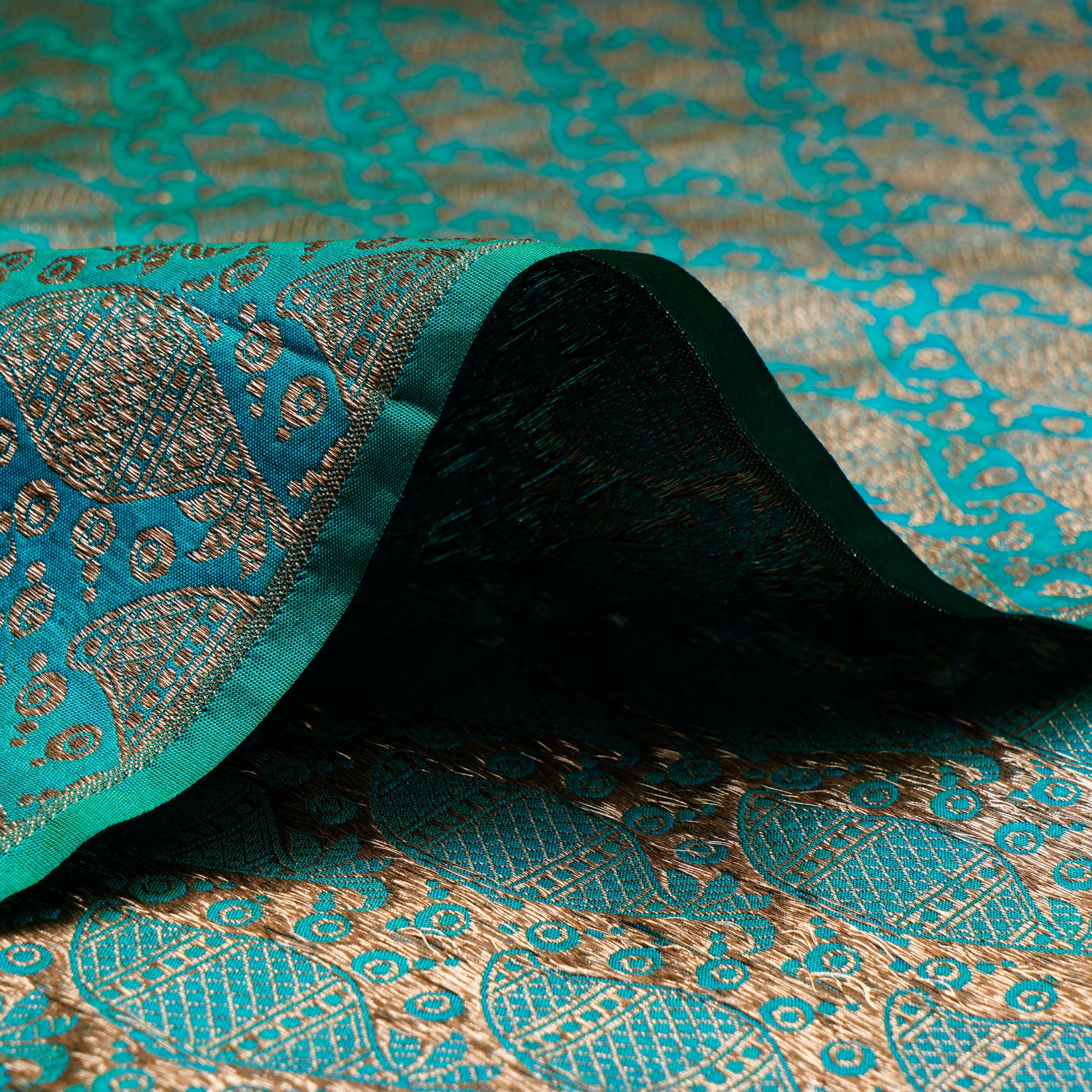 Rama Green All Over Pattern Handwoven Zari Brocade Fabrics