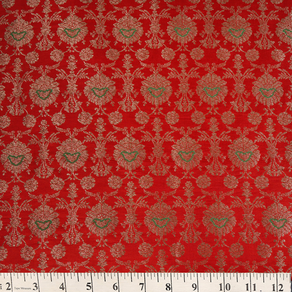 Red Color Handwoven Brocade Fabric