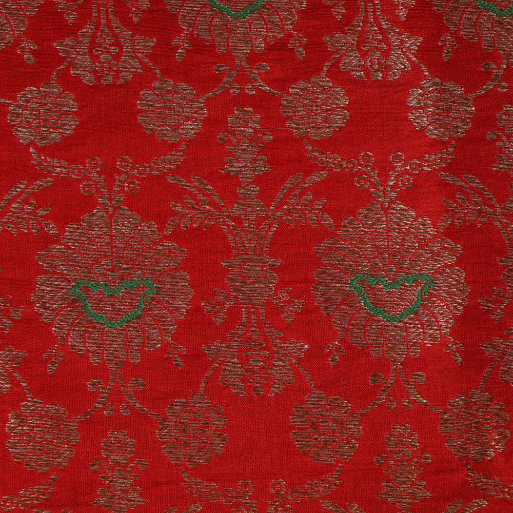 Red Color Handwoven Brocade Fabric