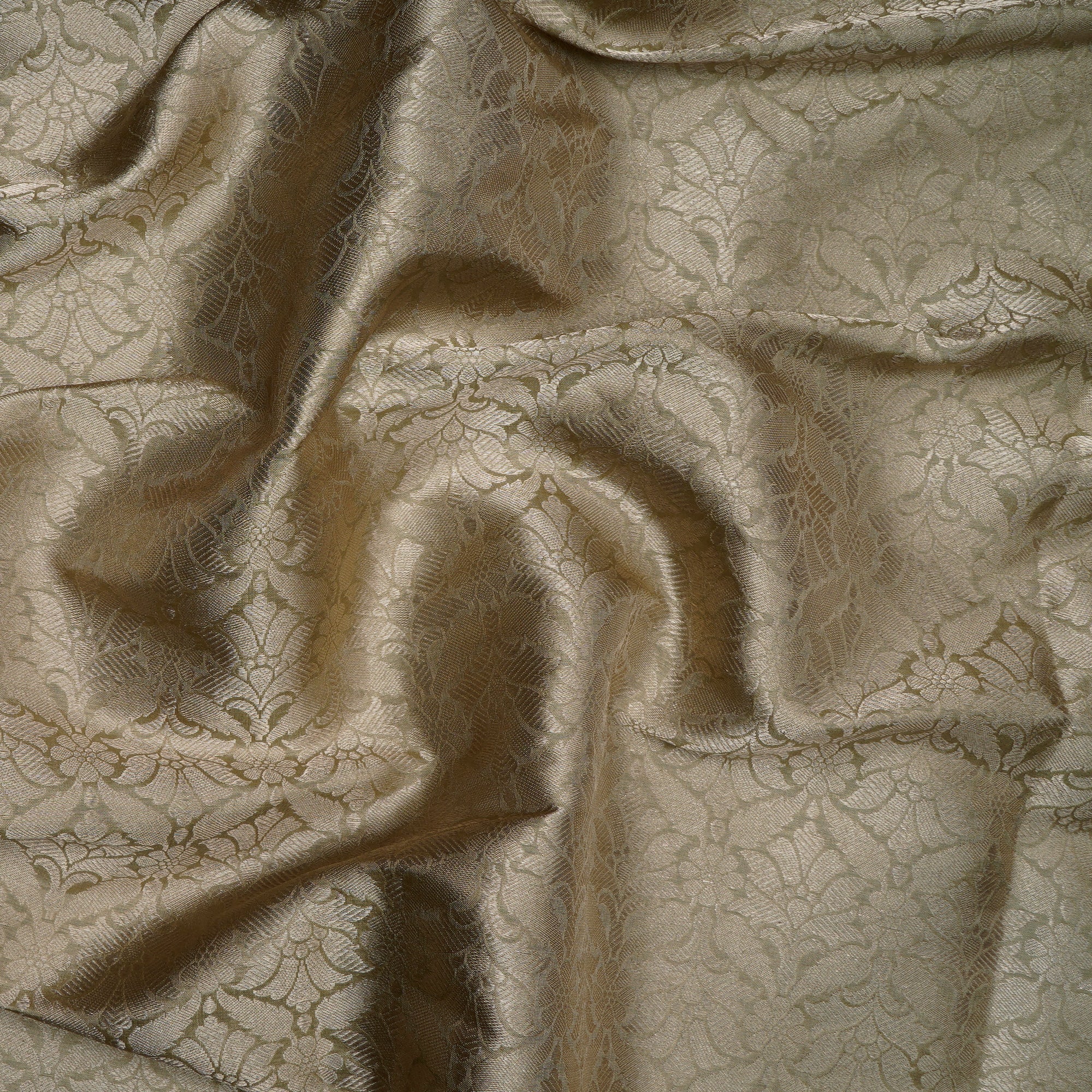 Pale Olive Green Handwoven Premium Banarasi Brocade Silk Fabric