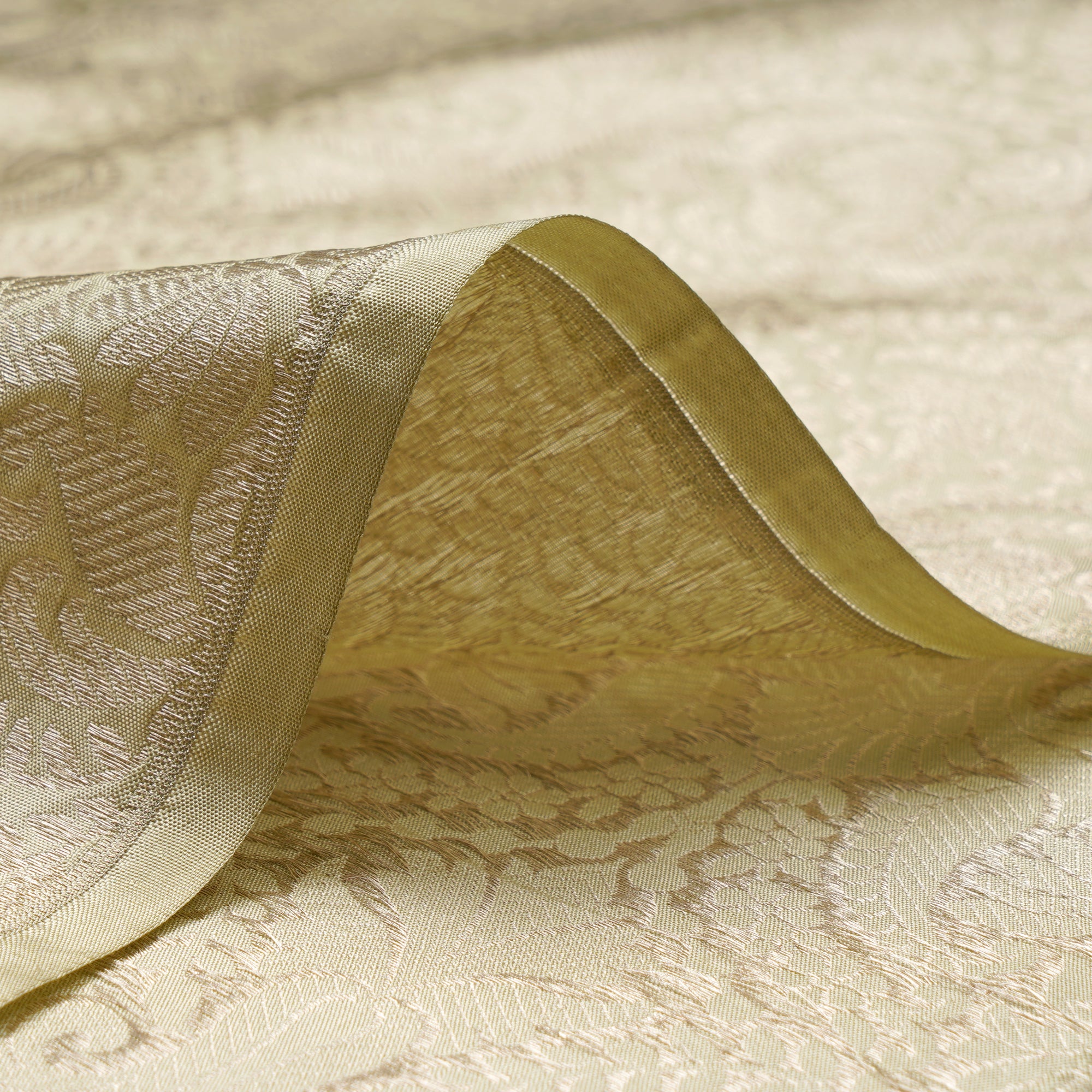 Pastel Olive Handwoven Premium Banarasi Brocade Silk Fabric