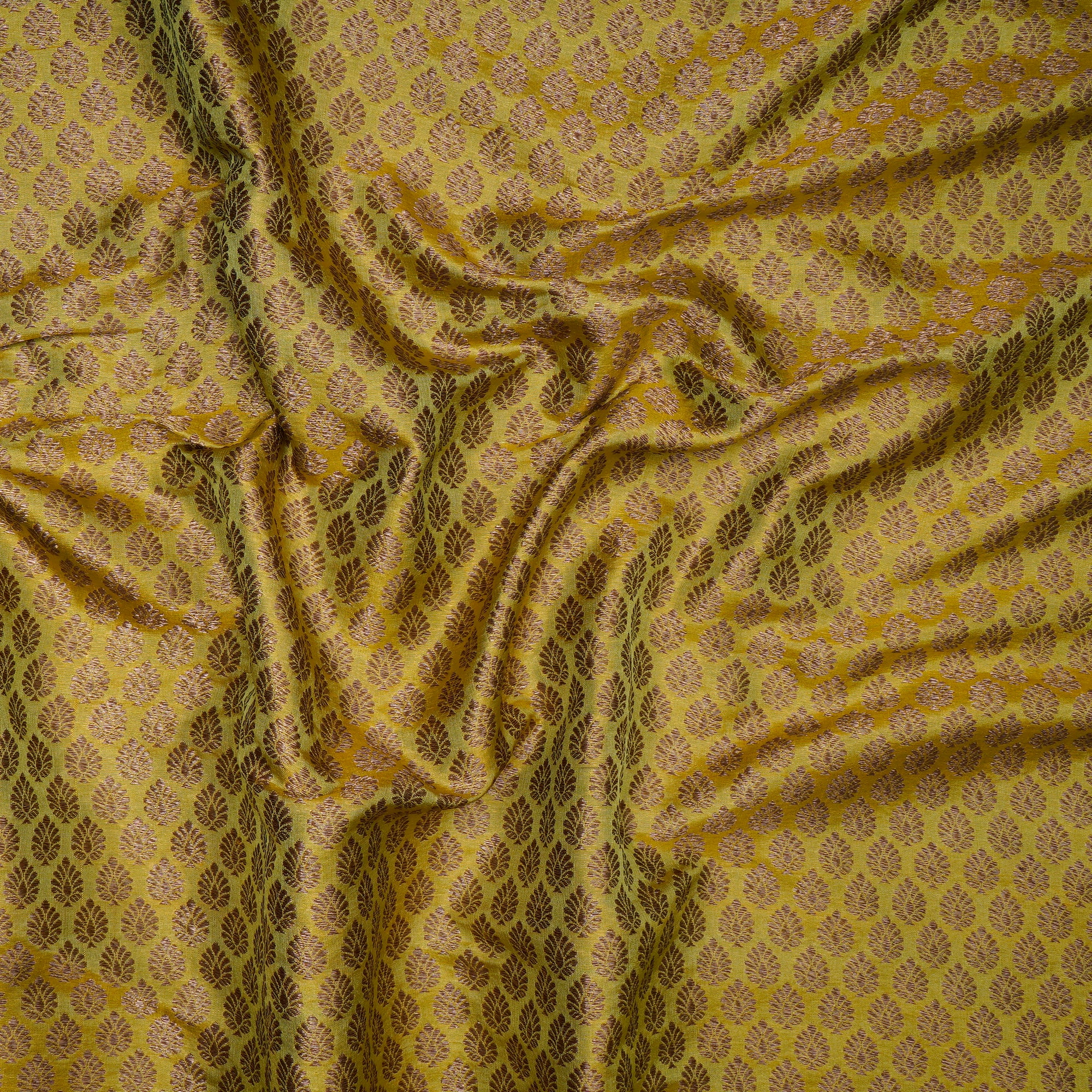 Oil Yelow Handwoven Premium Banarasi Brocade Silk Fabric