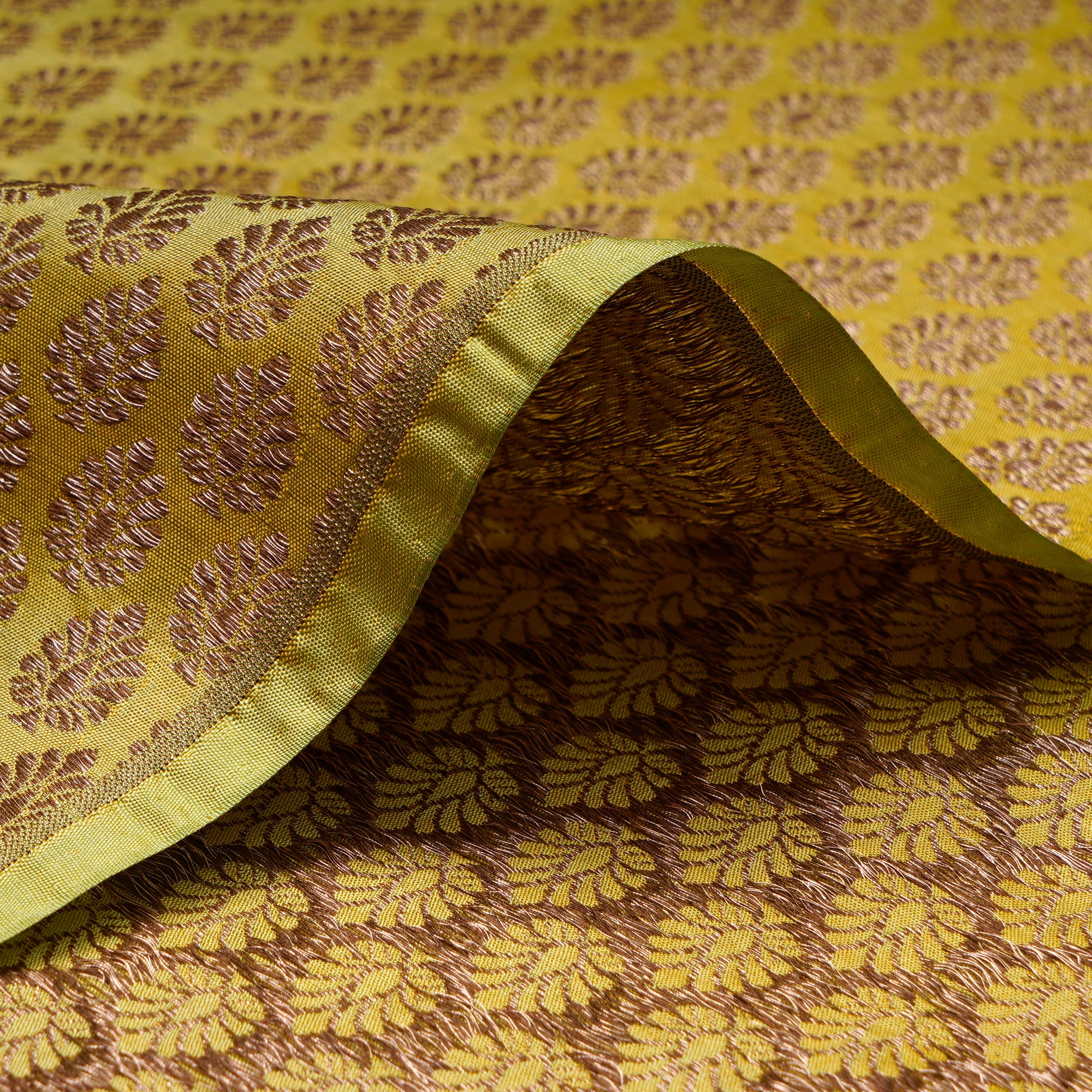 Oil Yelow Handwoven Premium Banarasi Brocade Silk Fabric