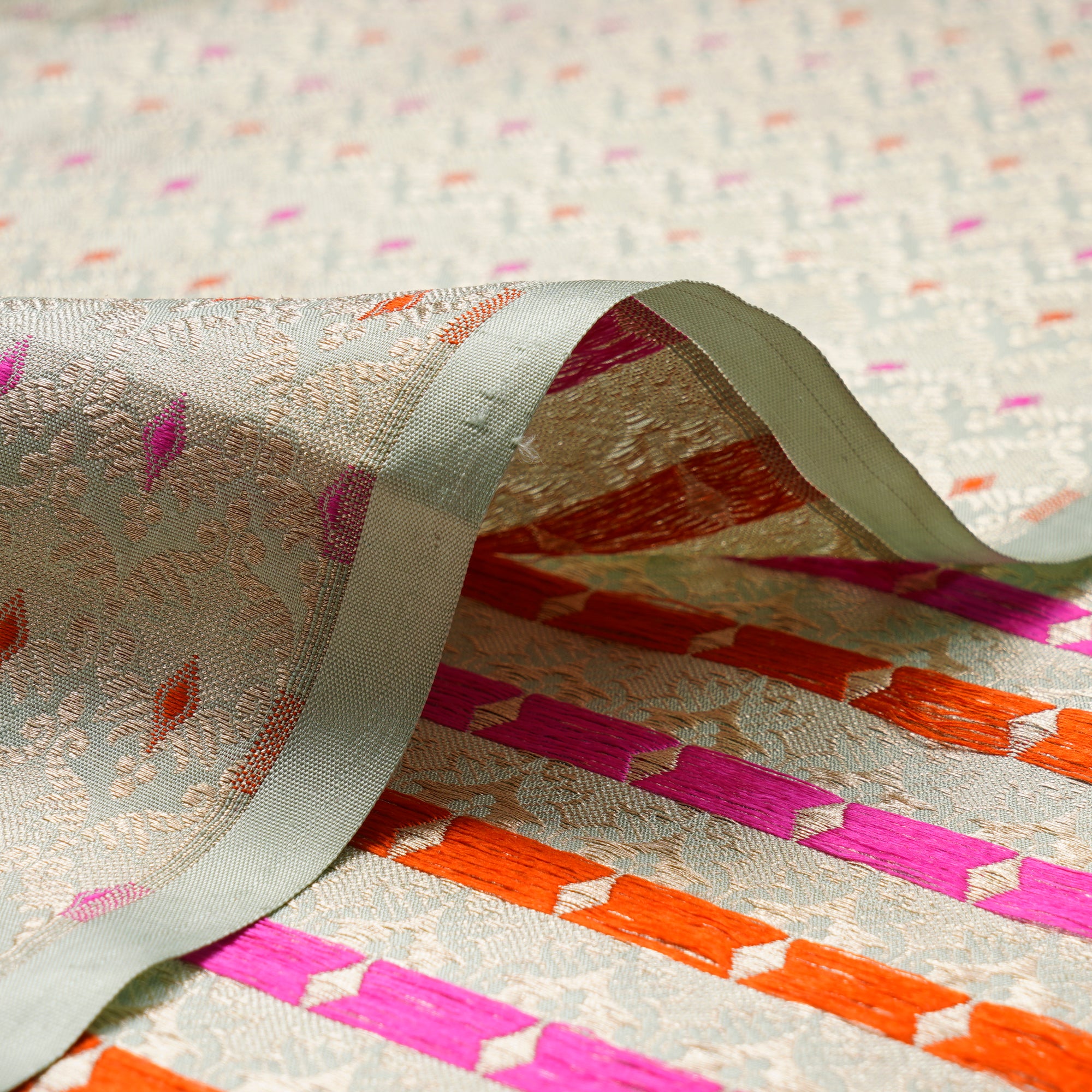 Light Glacier All Over Pattern Handwoven Premium Banarasi Brocade Silk Fabric