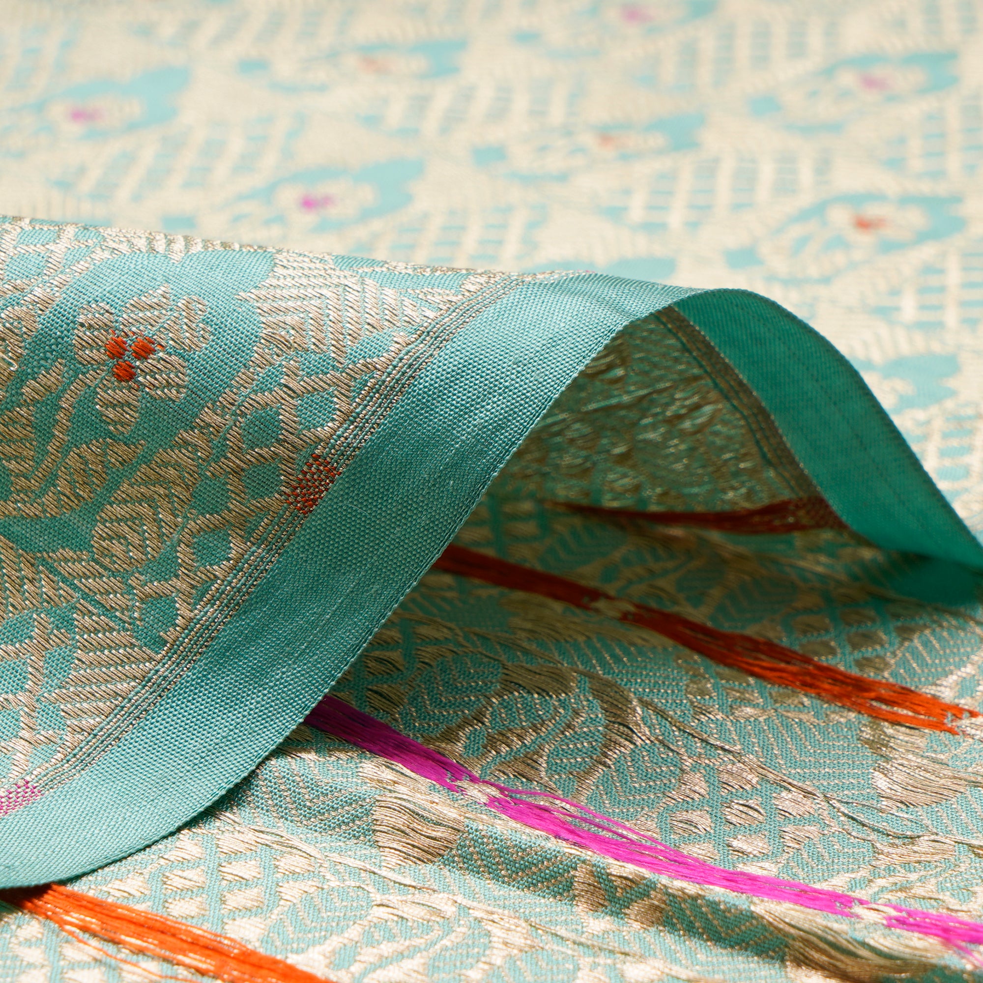 Cascade All Over Pattern Handwoven Premium Banarasi Brocade Silk Fabric
