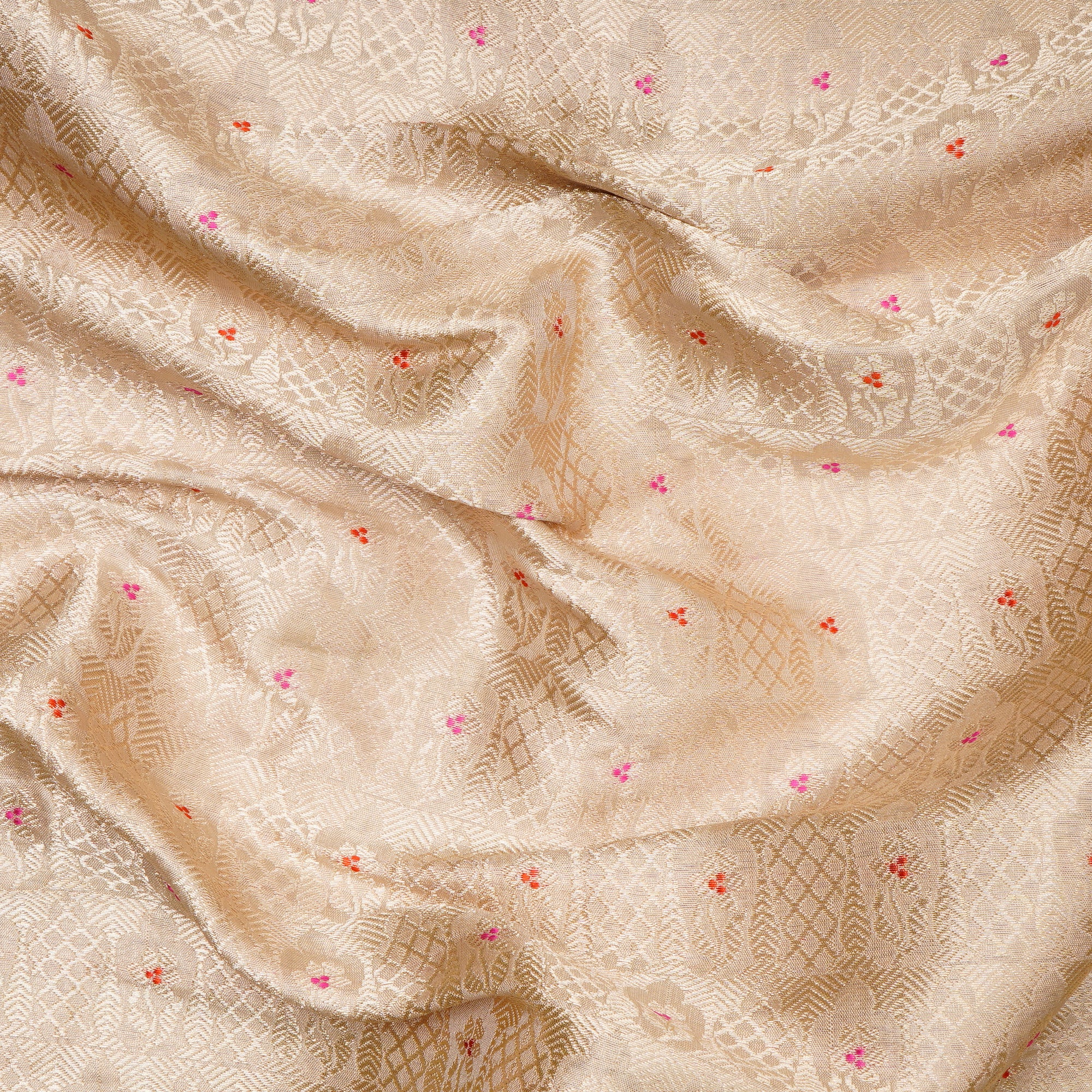 Cream All Over Pattern Handwoven Premium Banarasi Brocade Silk Fabric