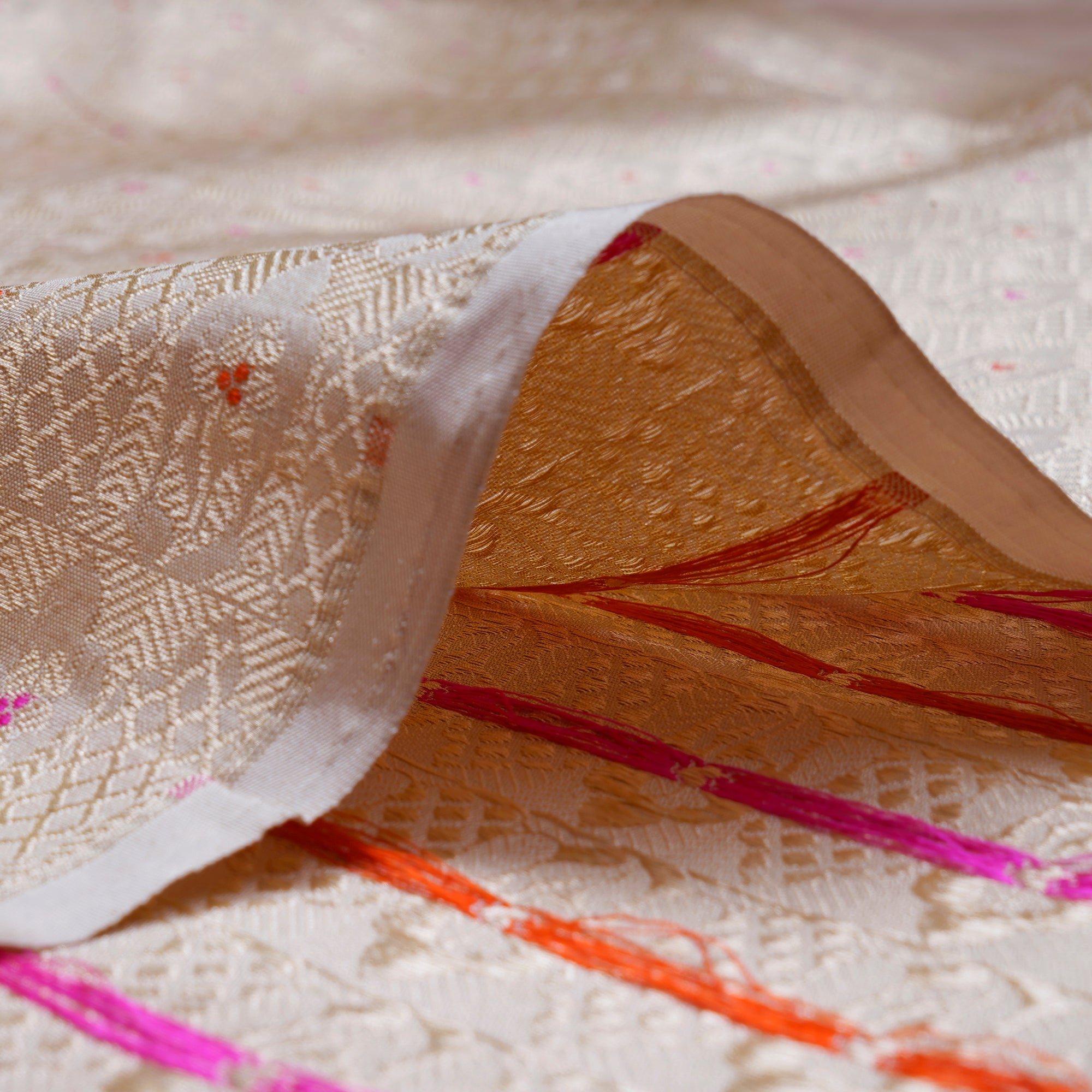 Cream All Over Pattern Handwoven Premium Banarasi Brocade Silk Fabric