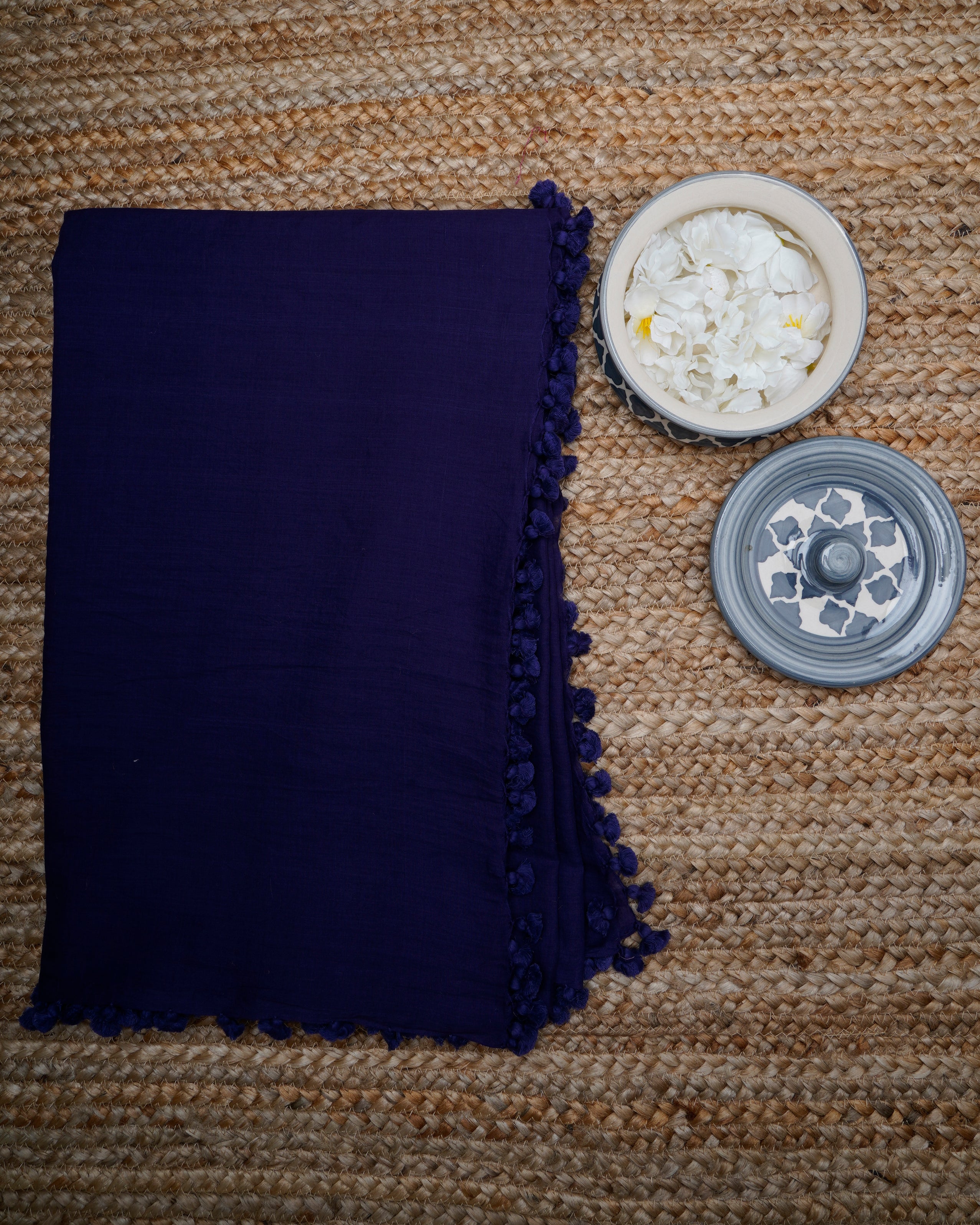 Dark Purple Color Muslin Cotton Dupatta with Tassels