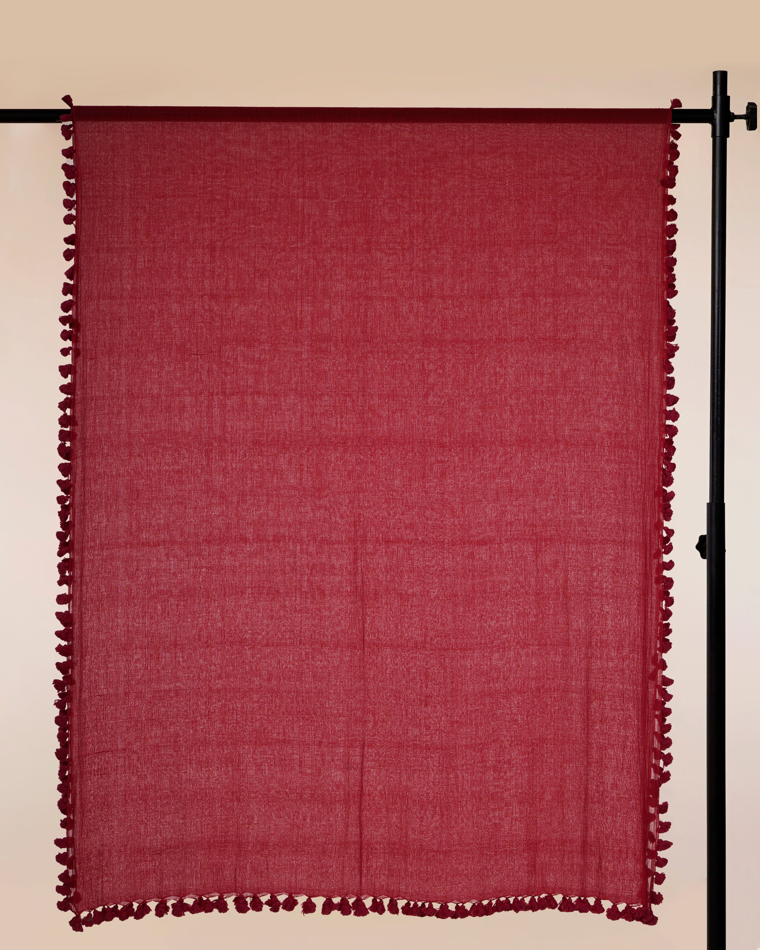 Red Color Handwoven Muslin Cotton Dupatta With Tassels