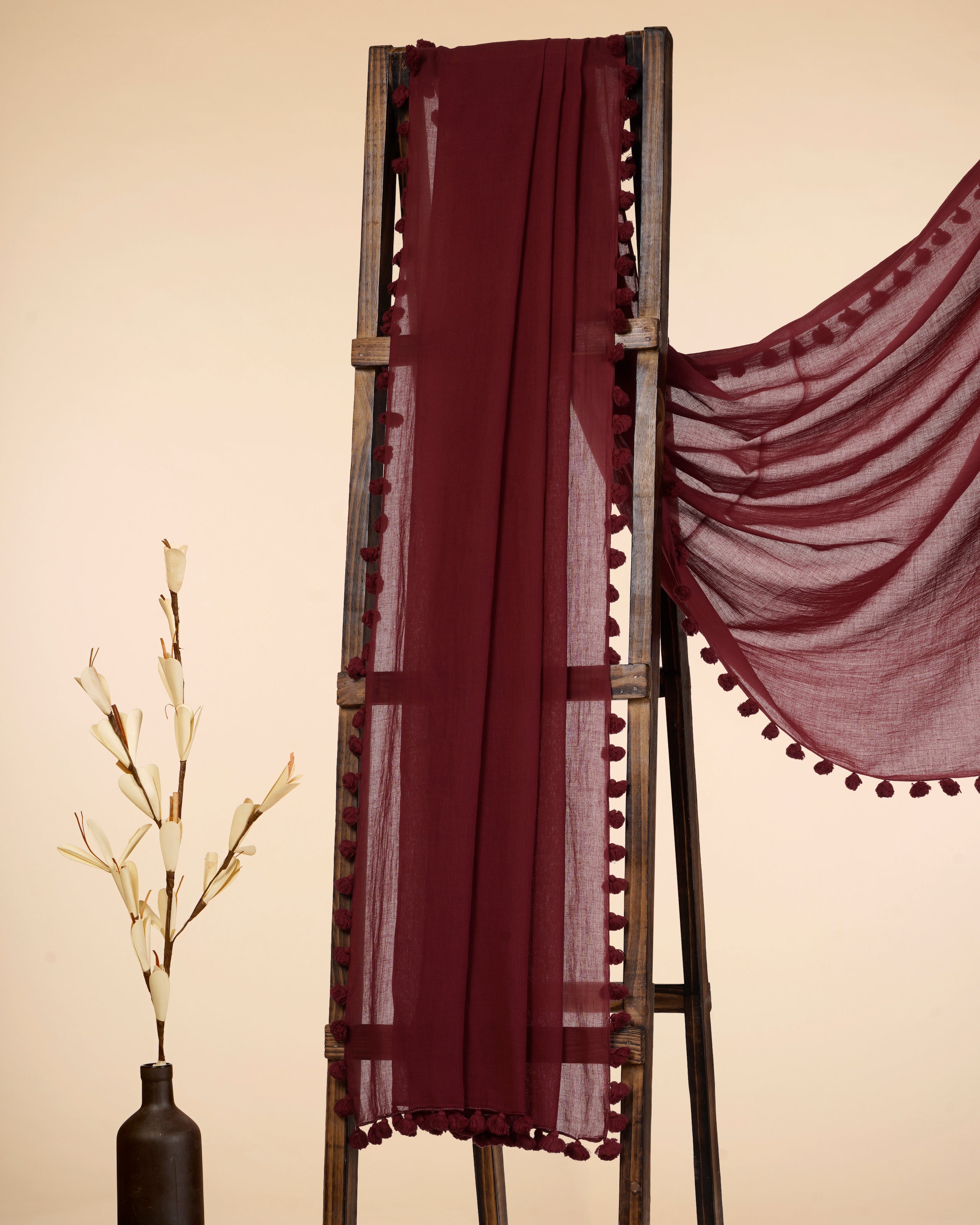 Maroon Color Cotton Dupatta With Tassels