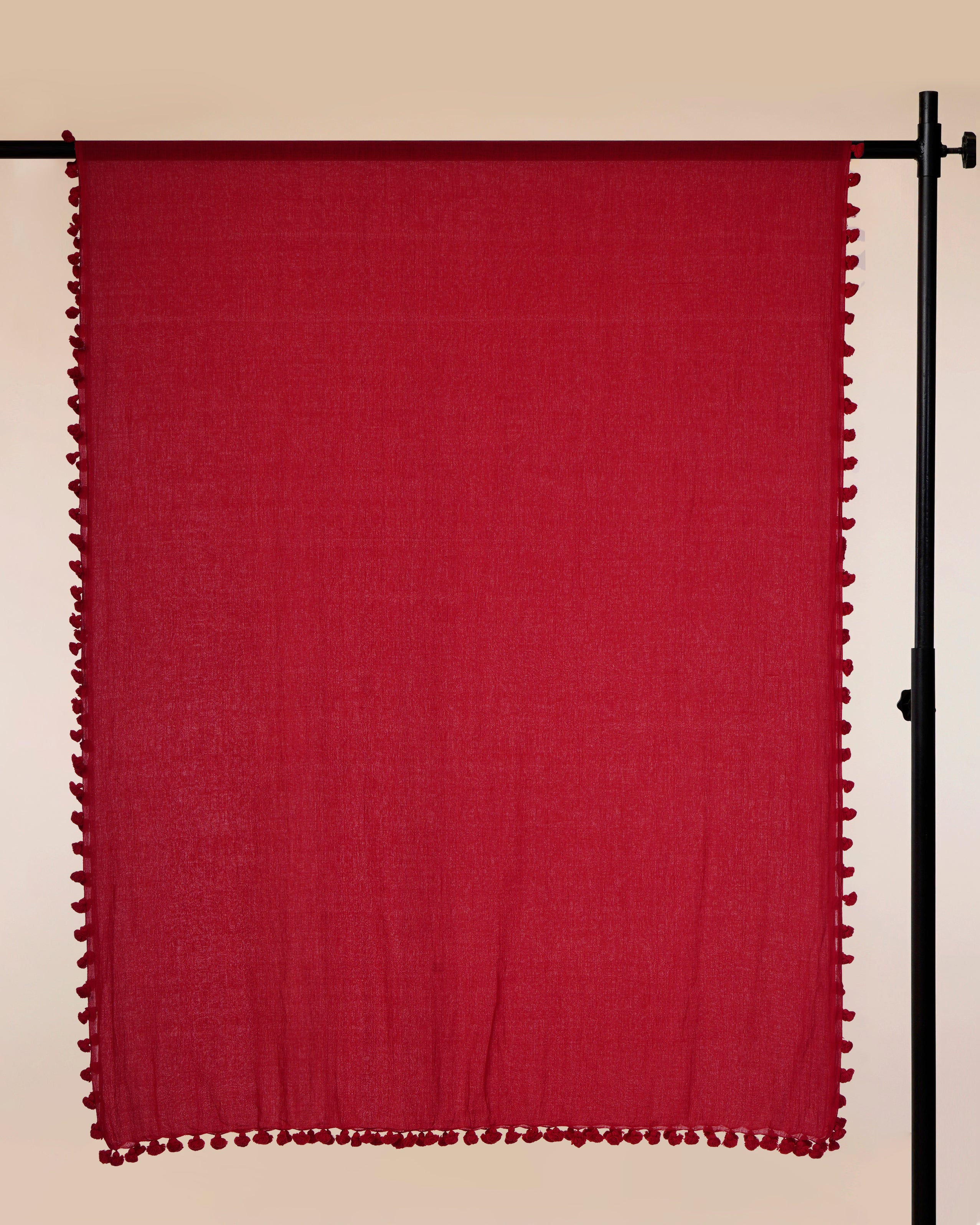 Red Color Cotton Dupatta With Tassels