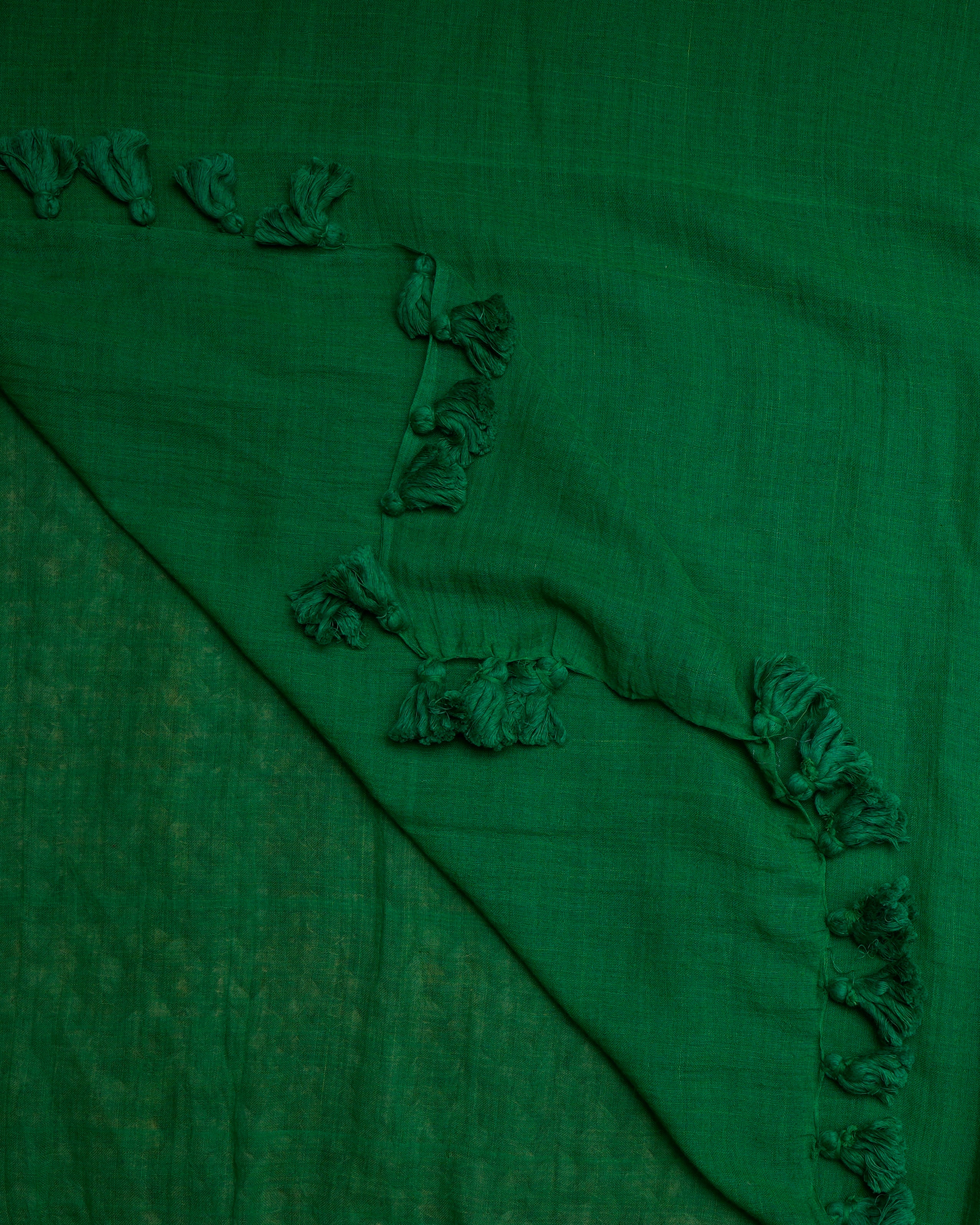 Green Color Cotton Dupatta With Tassels