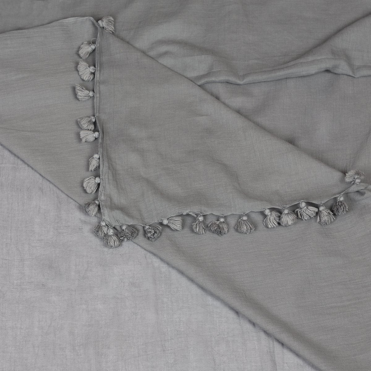 Grey Color Pure Cotton Dupatta with Tassels
