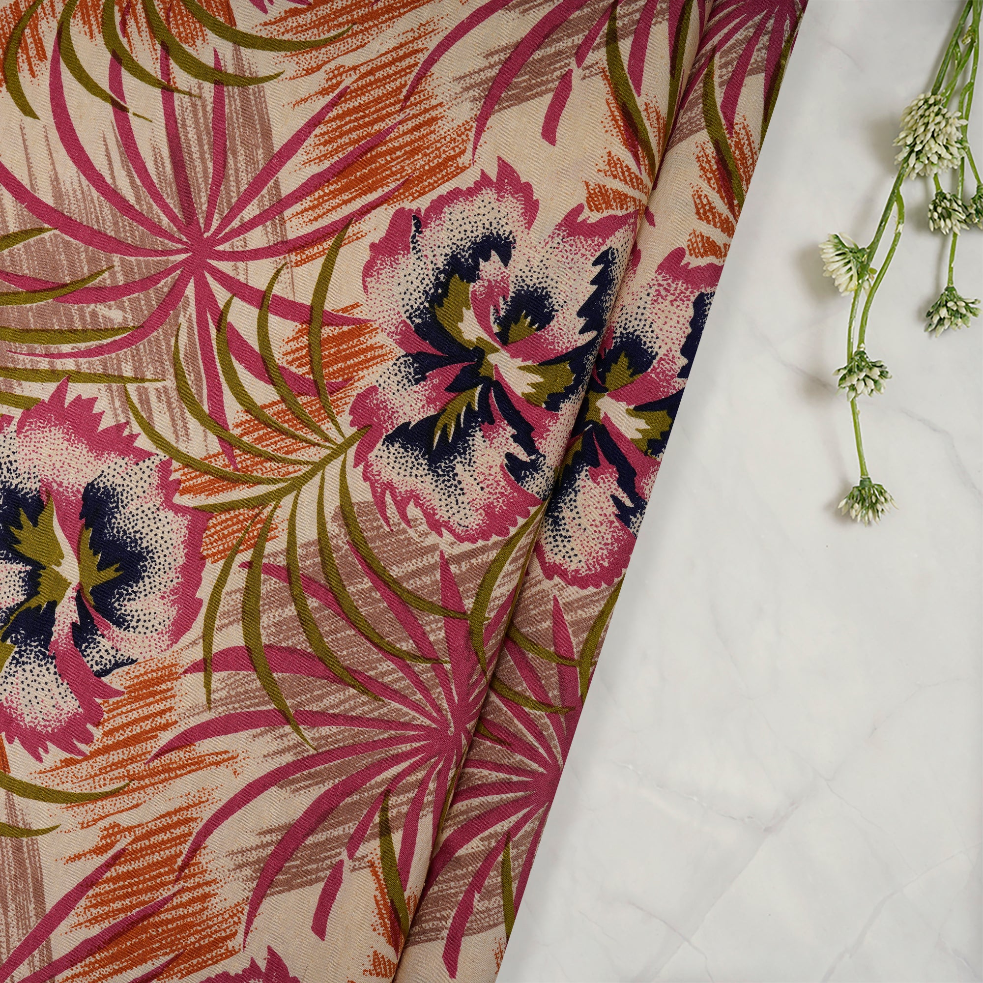 Multi Color Printed Noile Silk Fabric