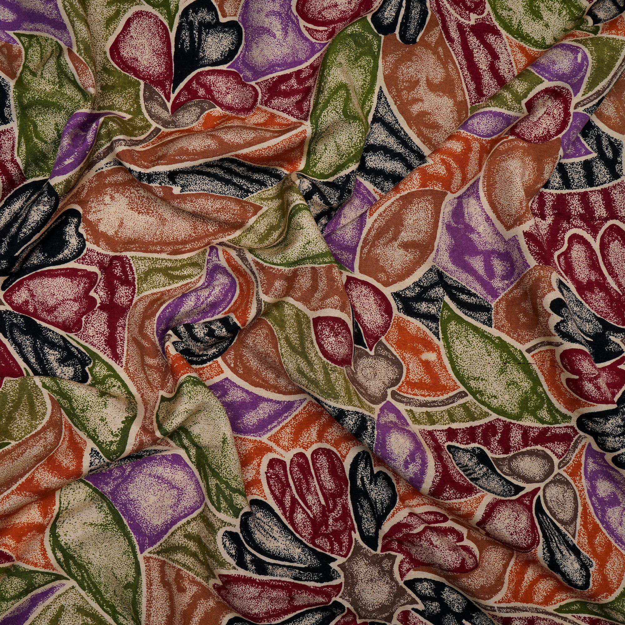 Multi Color Printed Noile Silk Fabric