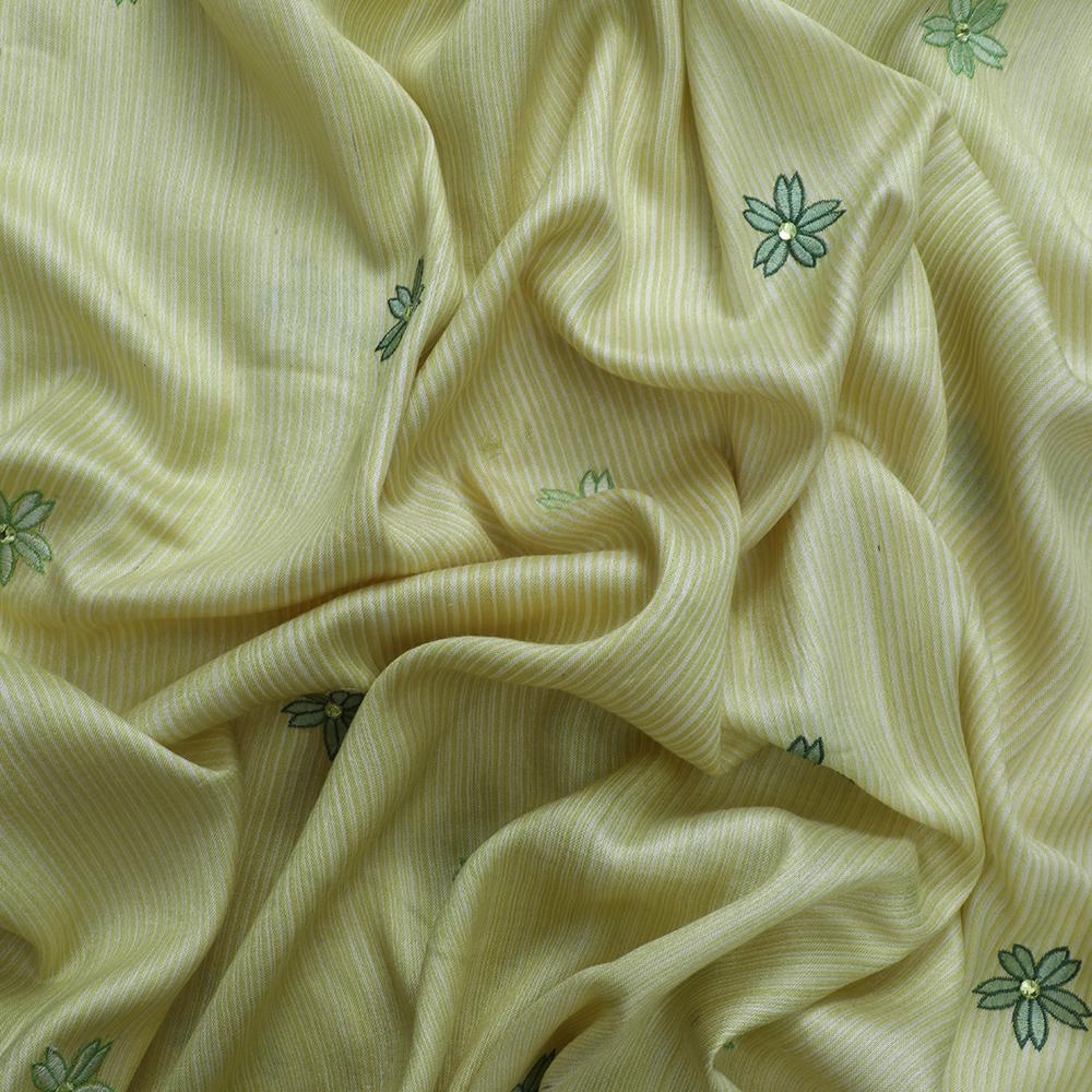 Yellow Color Embroidered Silk Cotton Fabric