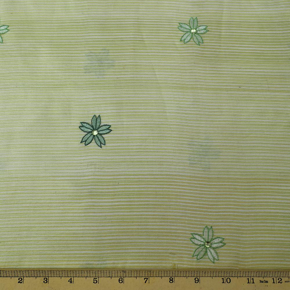Yellow Color Embroidered Silk Cotton Fabric