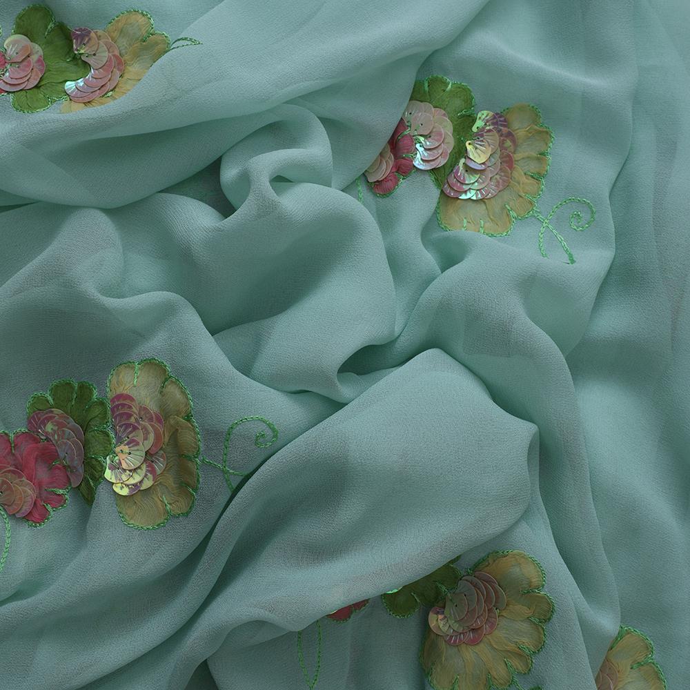 Pale Green Color Embroidered Georgette Silk Fabric