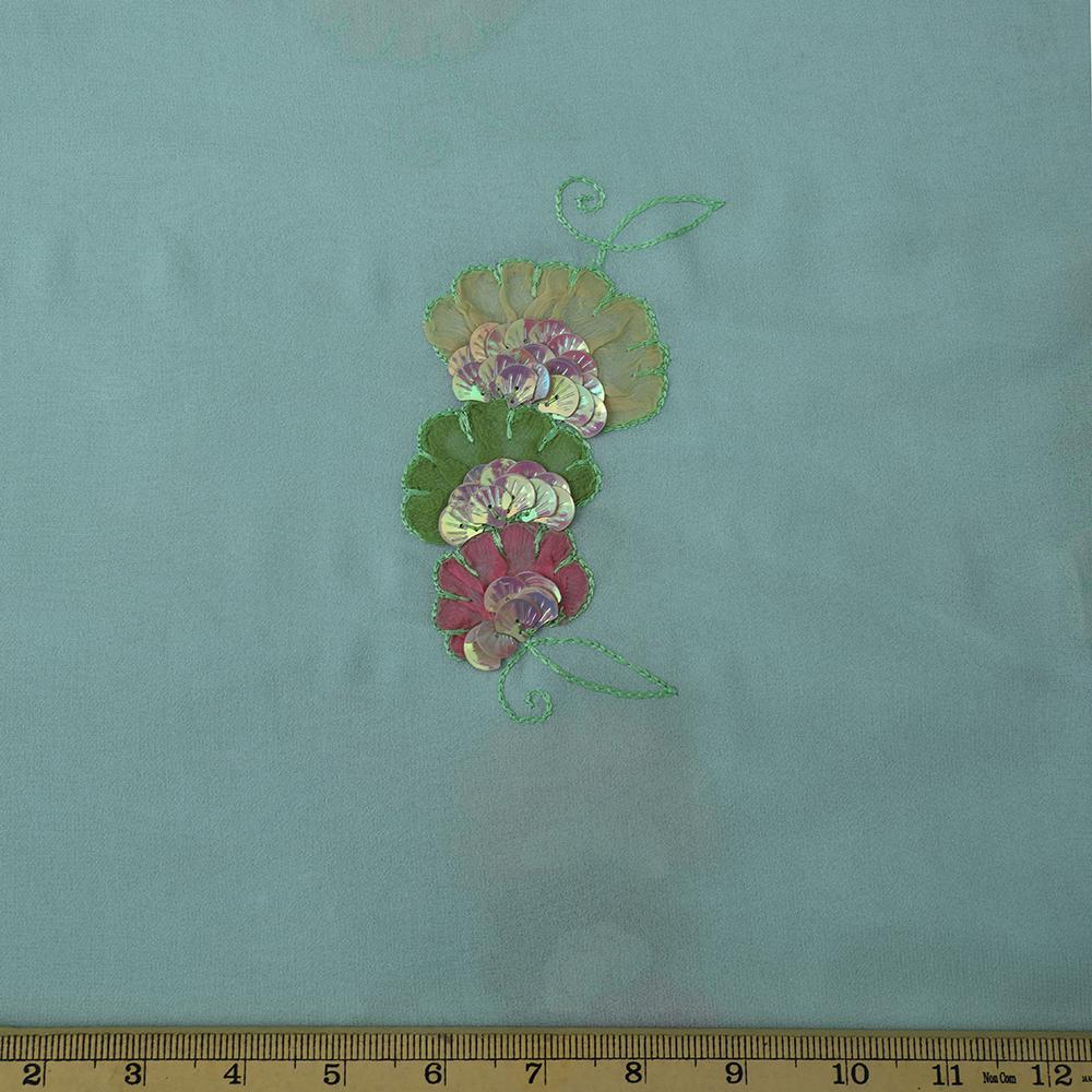 Pale Green Color Embroidered Georgette Silk Fabric