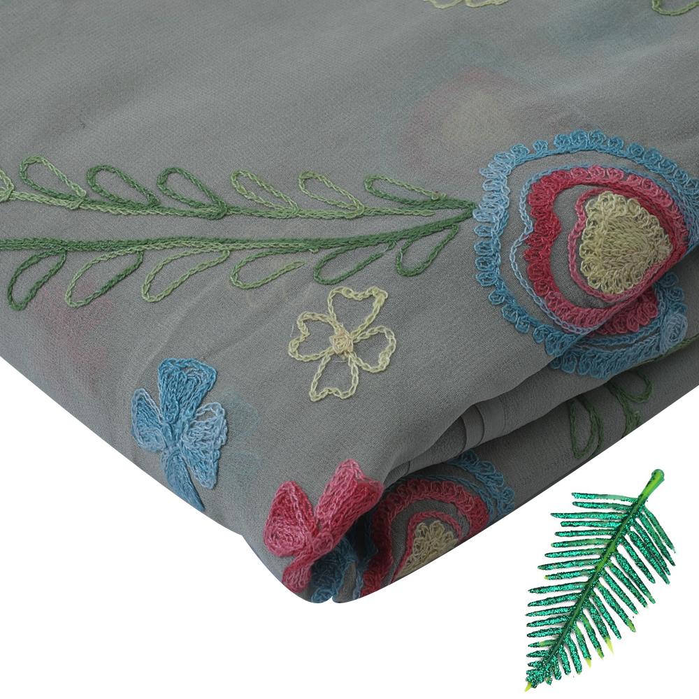Multi Color Embroidered Georgette Silk Fabric