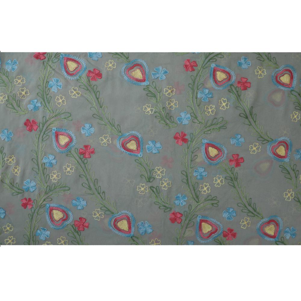 Multi Color Embroidered Georgette Silk Fabric