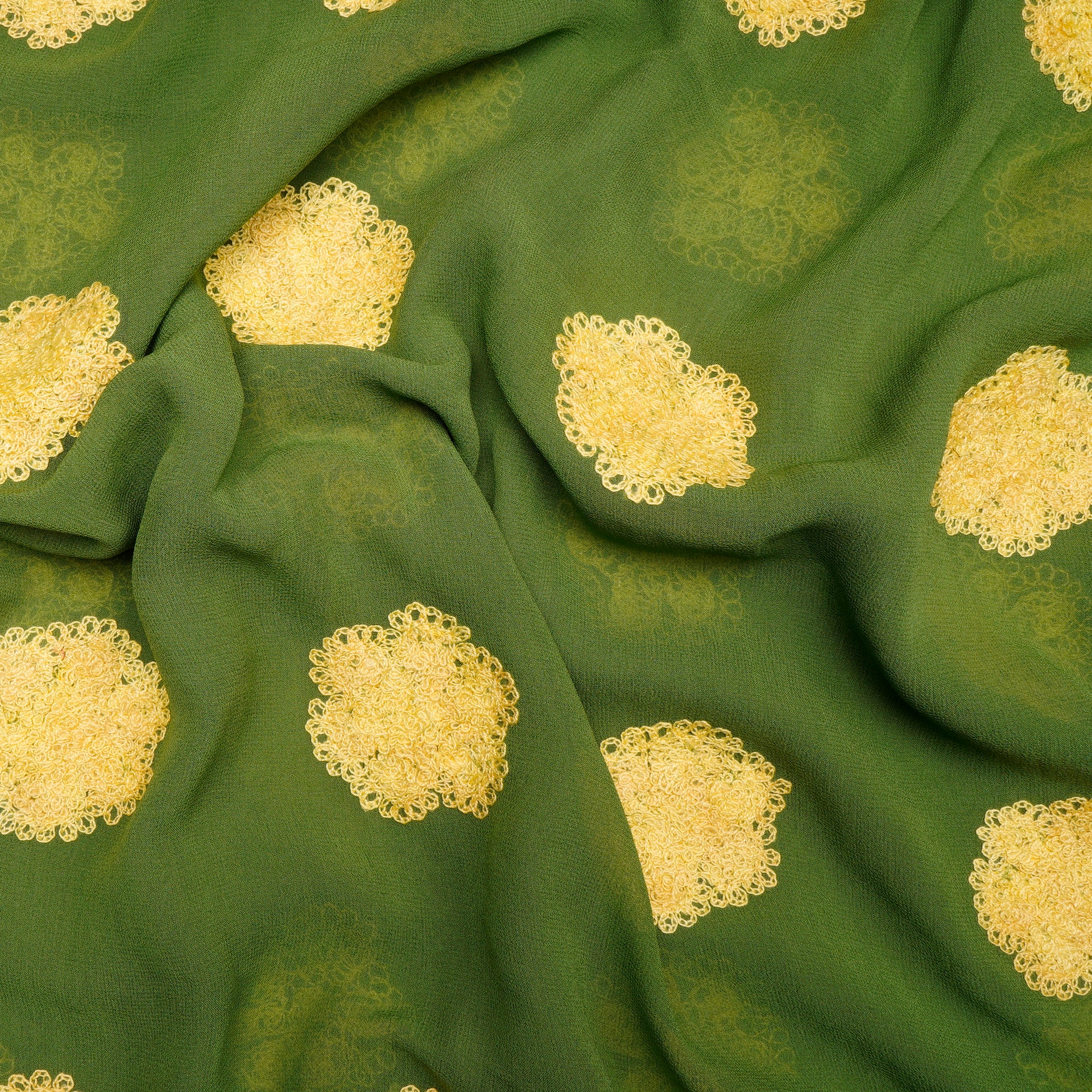 Green-Yellow Color Embroidered Georgette Silk Fabric