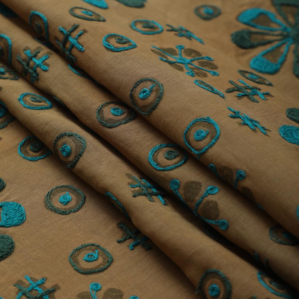 Dust-Blue Color Embroidered Cotton Voile Fabric