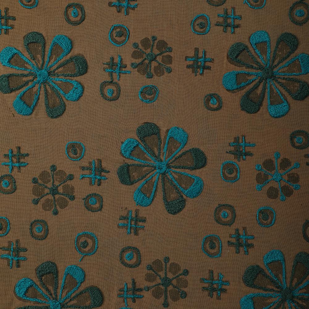 Dust-Blue Color Embroidered Cotton Voile Fabric