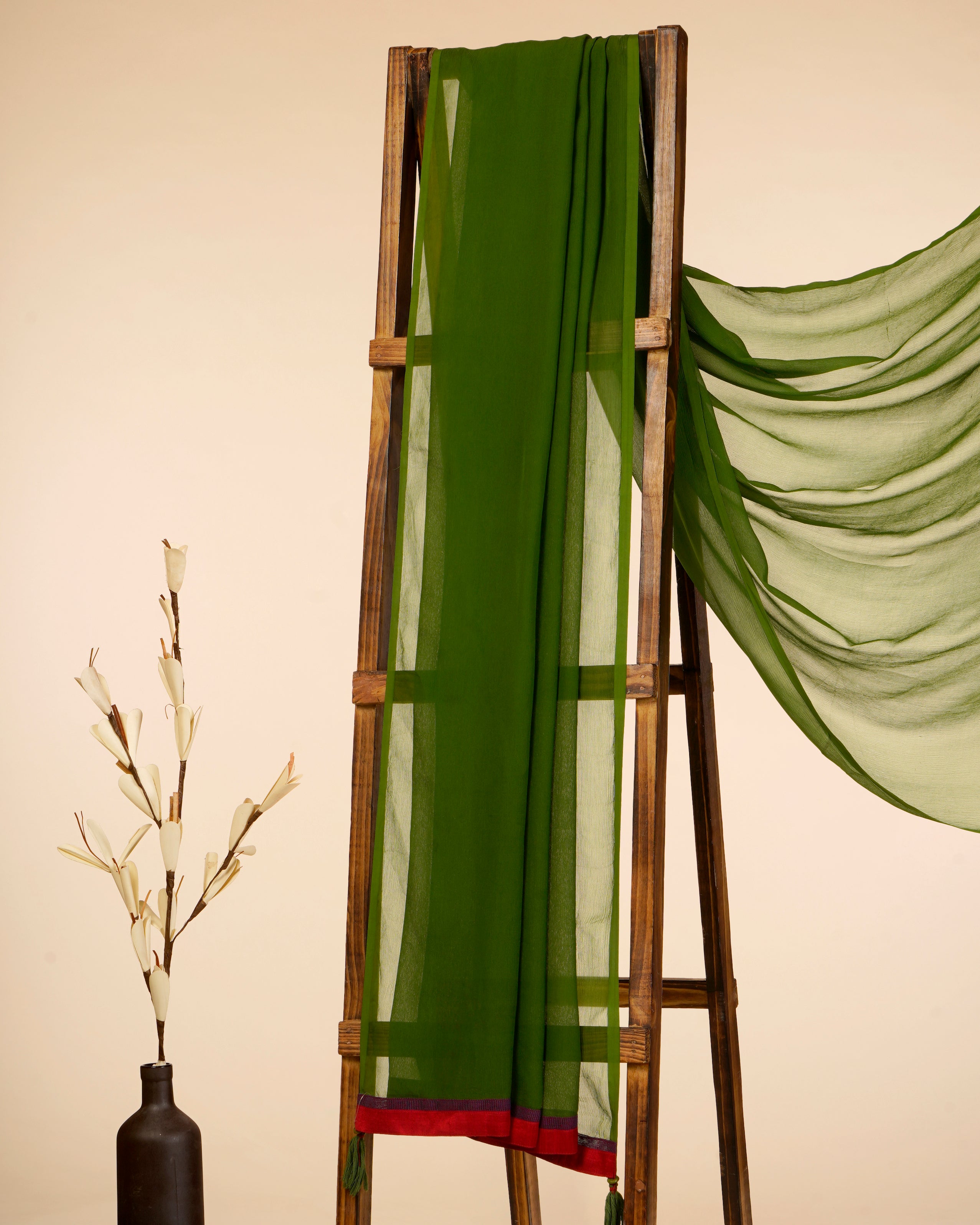 Dark Green Color Crinkled Chiffon Silk Dupatta