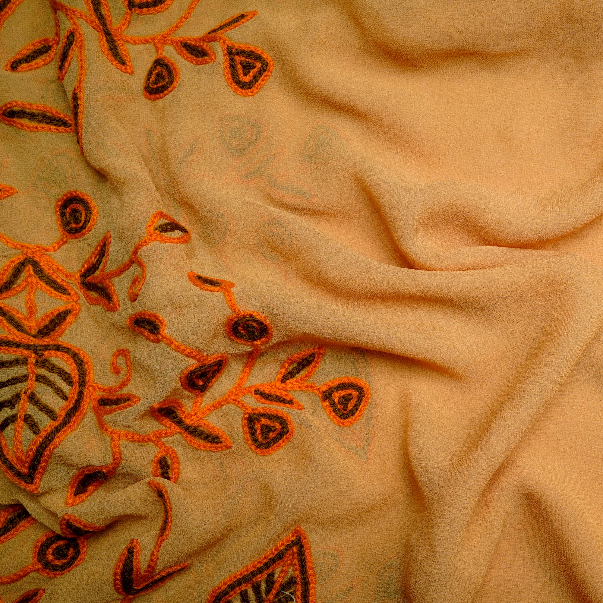 Orange Color Embroidered Silk Georgette Fabric
