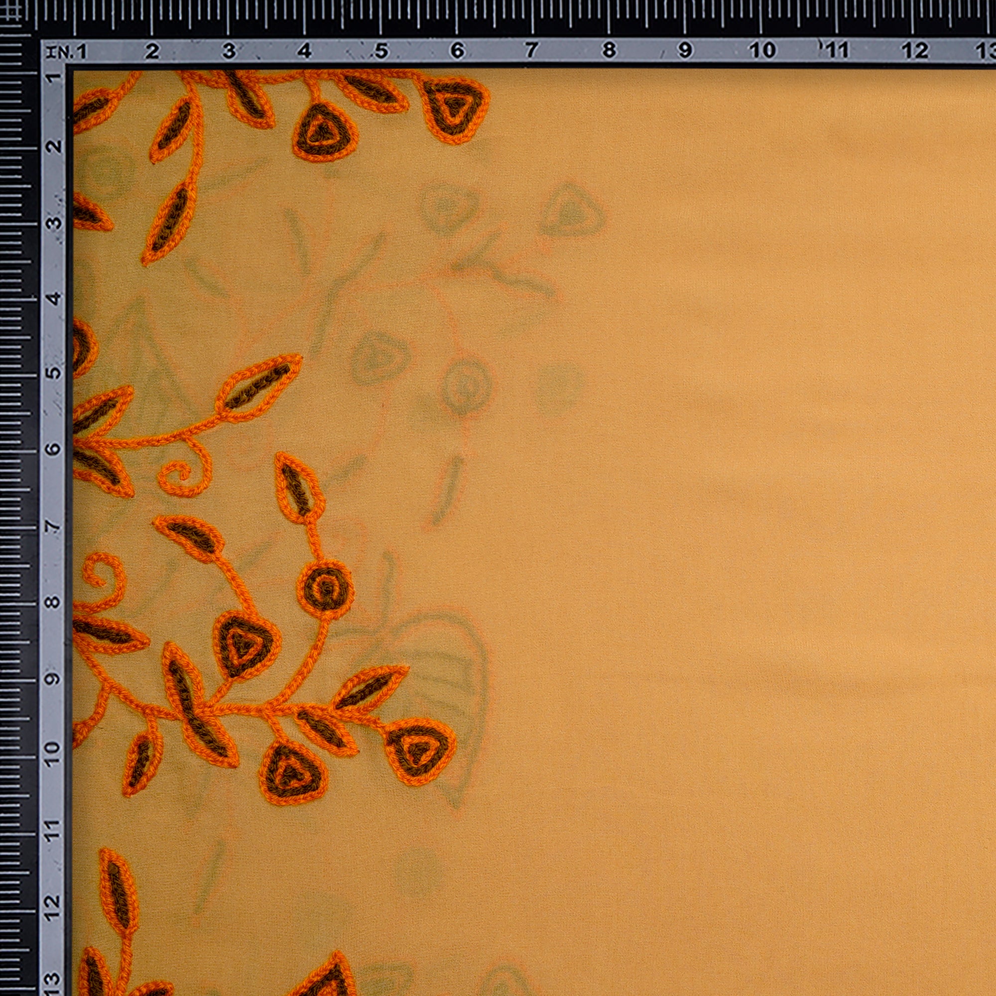 Orange Color Embroidered Silk Georgette Fabric