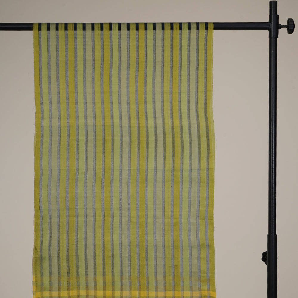 Light Green-Yellow Color Handwoven Striped Cotton Silk Dupatta with Tassels