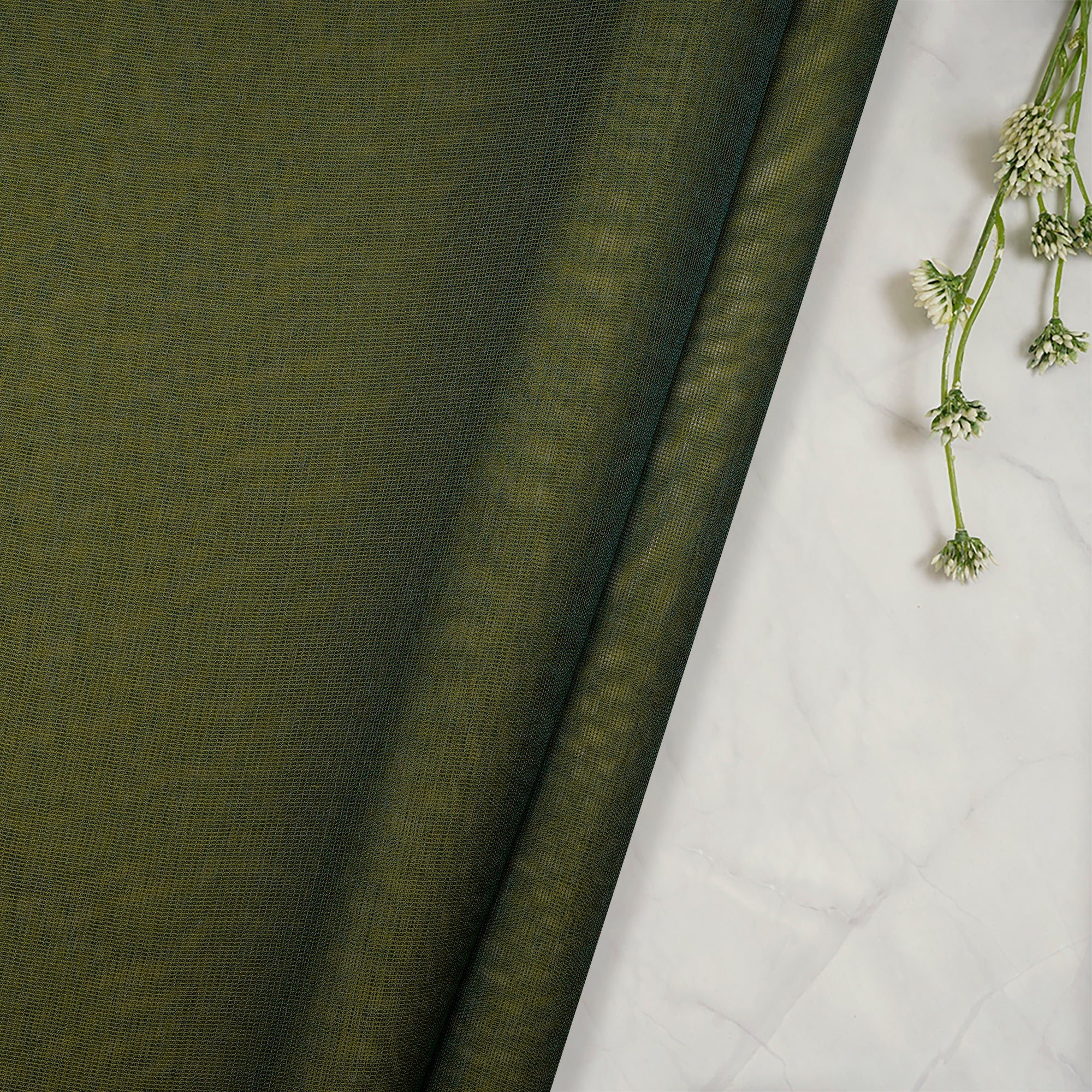 Dark Green Color Net Silk Fabric